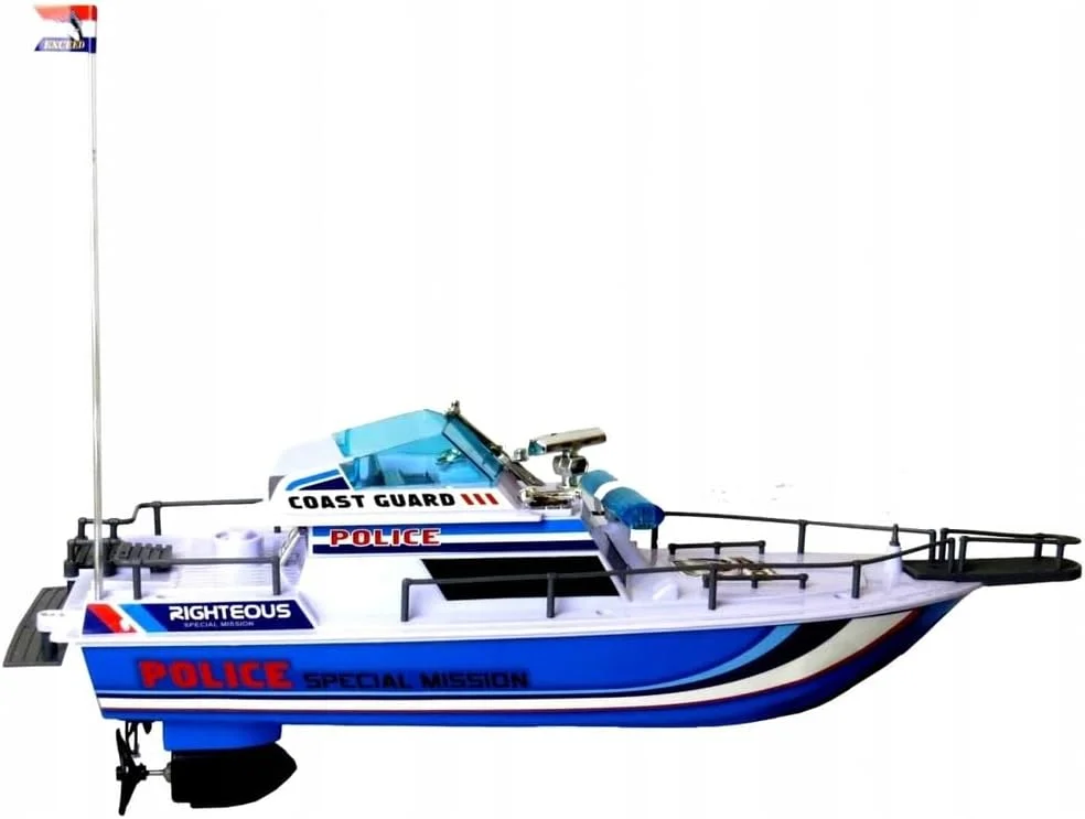 قایق موتوری پلیس کنترلی بزرگ TOY GARDEN، طول ۴۶ سانتی متر، مناسب استخر، وان حمام یا دریاچه، با دو پروانه، کنترلر ۲.۷ مگاهرتز و پایه نمایش برای بازی واقعی در آب