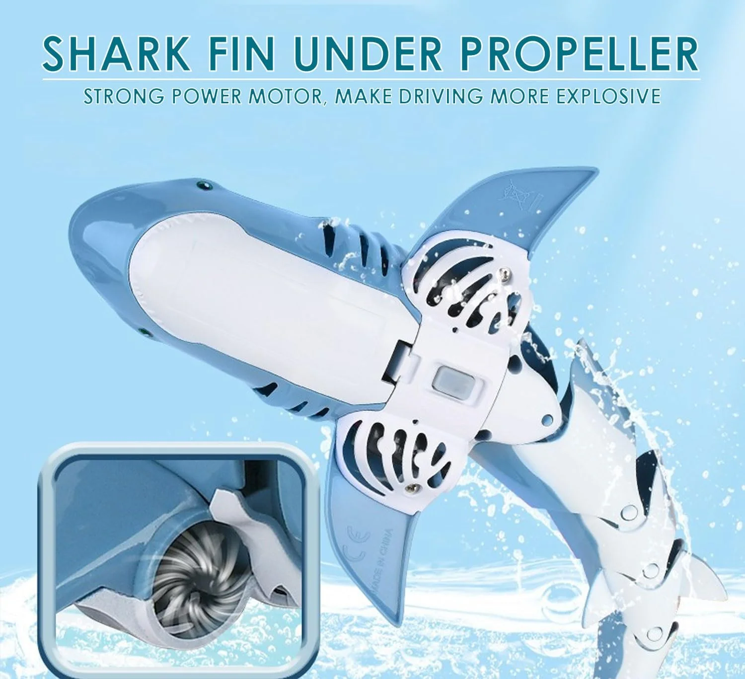 کوسه کنترل از راه دور RC، اسباب بازی ماهی زیر آب برای استخر، قایق کنترل از راه دور، اسباب بازی آبی واقعی با اسپری آب و چراغ های LED برای کودکان، کوسه شبیه سازی ضد آب برای هدیه (آبی)