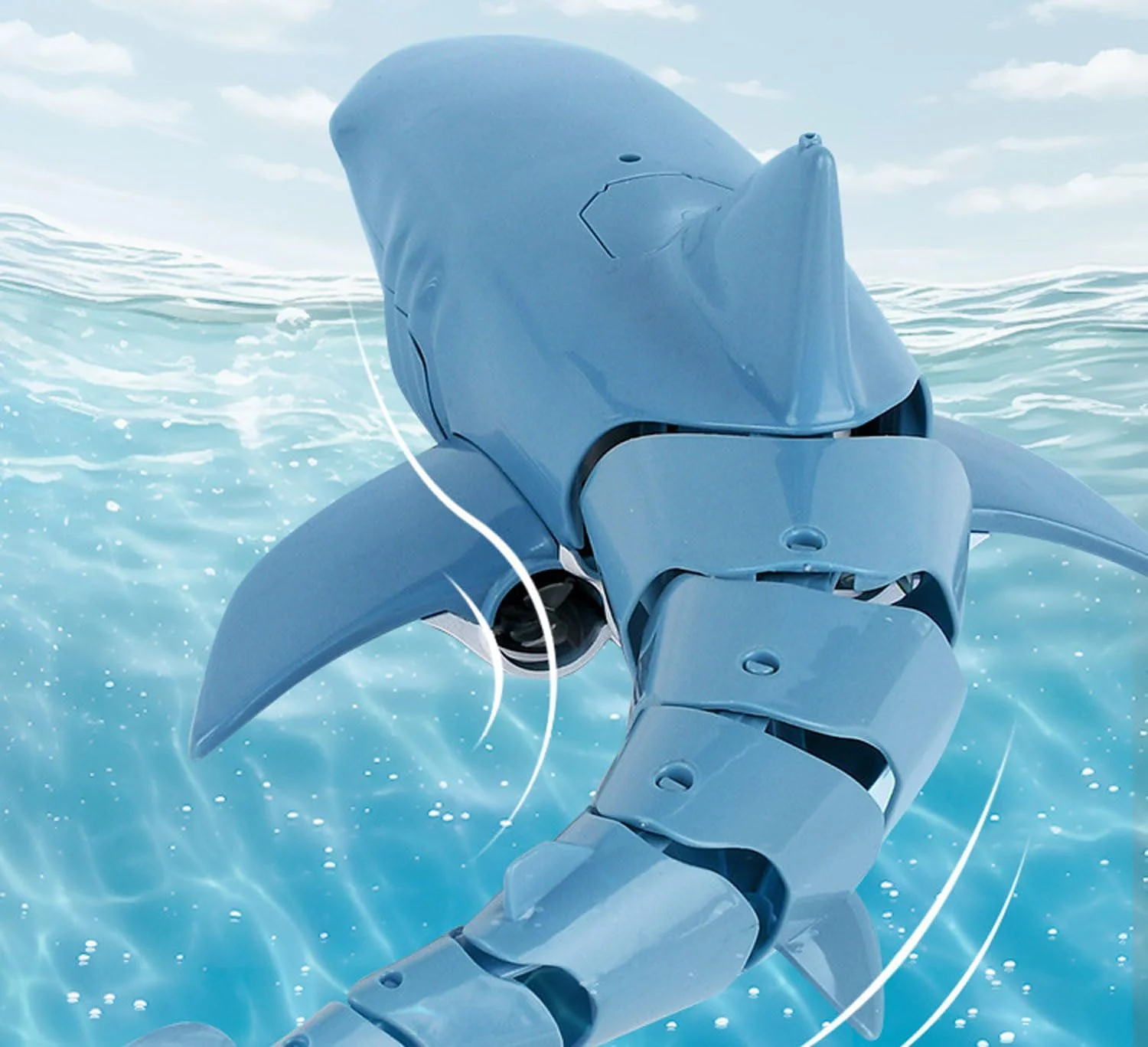 کوسه کنترل از راه دور RC، اسباب بازی ماهی زیر آب برای استخر، قایق کنترل از راه دور، اسباب بازی آبی واقعی با اسپری آب و چراغ های LED برای کودکان، کوسه شبیه سازی ضد آب برای هدیه (آبی)