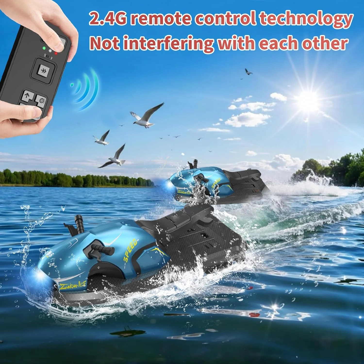 قایق مینیاتوری کنترلی از راه دور اوبست، قایق تندروی پرسرعت 2.4 گیگاهرتز، قایق موتوری آبی، تعویض سرعت بالا/پایین، باتری قابل شارژ، مناسب برای استخرها و دریاچه