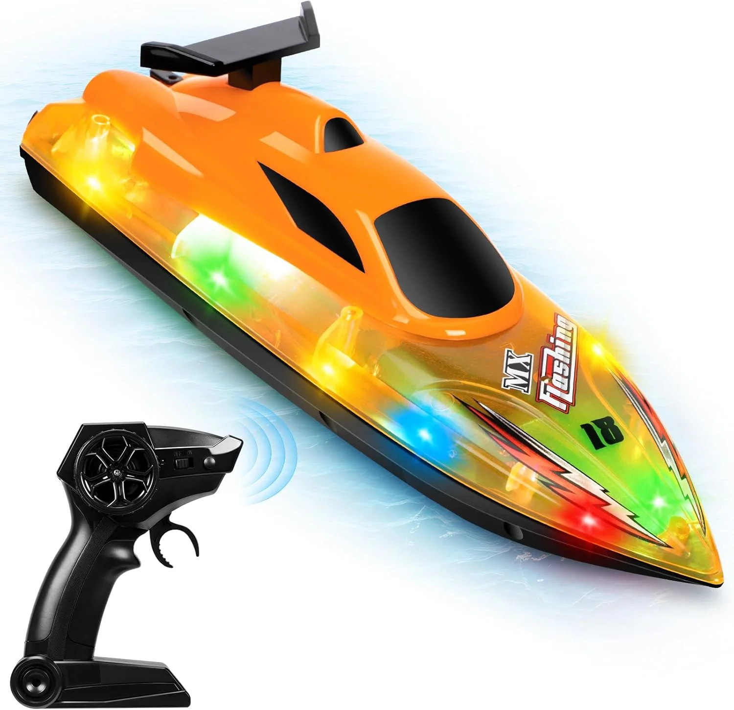 قایق کنترلی، قایق برقی پرسرعت 2.4 گیگاهرتز با 2 باتری قابل شارژ، کشتی برقی بی سیم LED سبک وزن برای کودکان و بزرگسالان استخر روباز (زرد)