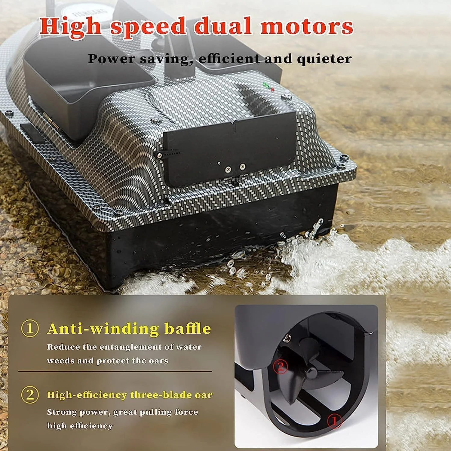 قایق طعمه ماهیگیری کنترل از راه دور GPS، قایق طعمه ماهیگیری با بازگشت خودکار 500 متری، سنسور LCD ماهی یاب، 3 مخزن با ظرفیت بارگیری 2 کیلوگرم، برای دوستداران ماهیگیری باتری با ظرفیت بزرگ 12000 میلی آمپر ساعت