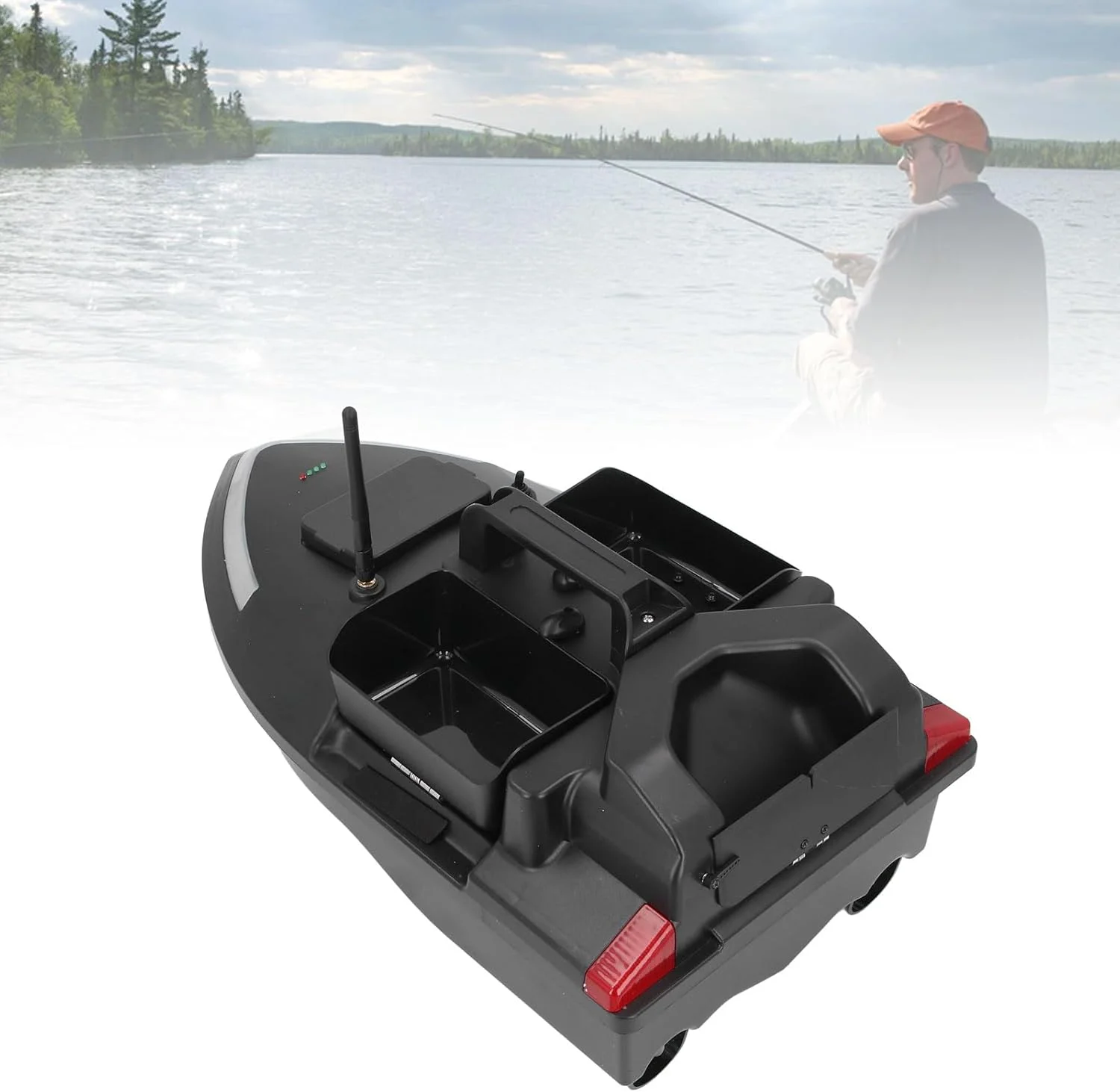 قایق طعمه ماهیگیری RC، قایق طعمه کنترل از راه دور، کشتی فریبنده دو موتوره با باتری 12000 میلی آمپر ساعتی و برد 500 متری، بازگشت خودکار چراغ های LED برای ماهیگیری حرفه ای