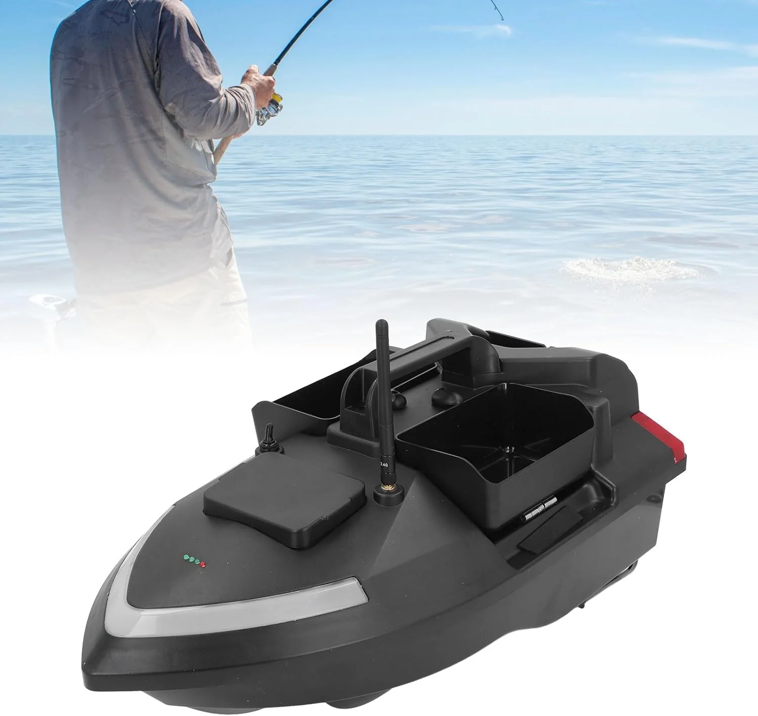 قایق طعمه ماهیگیری RC، قایق طعمه کنترل از راه دور، کشتی فریبنده دو موتوره با باتری 12000 میلی آمپر ساعتی و برد 500 متری، بازگشت خودکار چراغ های LED برای ماهیگیری حرفه ای