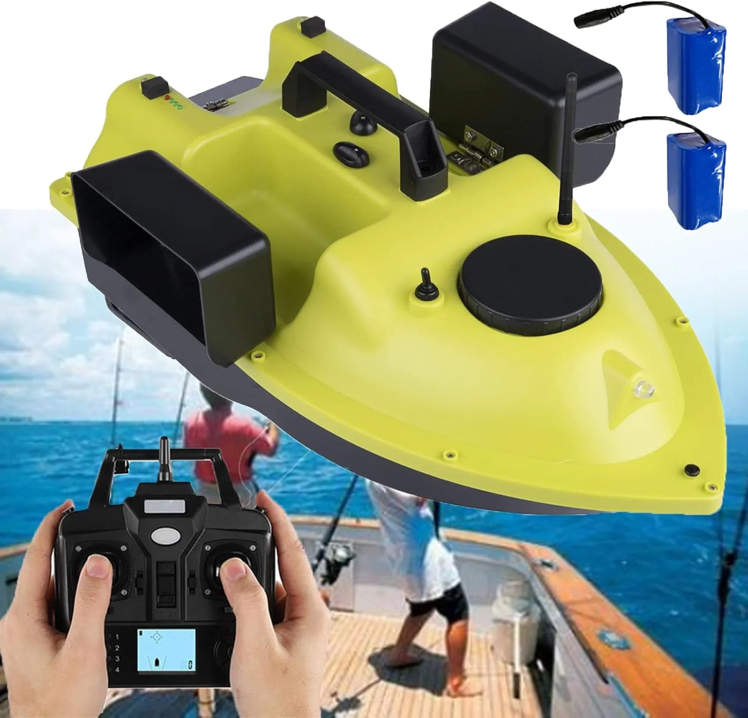 قایق طعمه ماهیگیری کنترل از راه دور برای کپور، بازگشت خودکار با ظرفیت بارگیری 2 کیلوگرم، ماهی یاب با GPS، دو موتور، کنترل کروز خودکار، مشکی - 12000mAh*1 (زرد، 12000mAh*2)