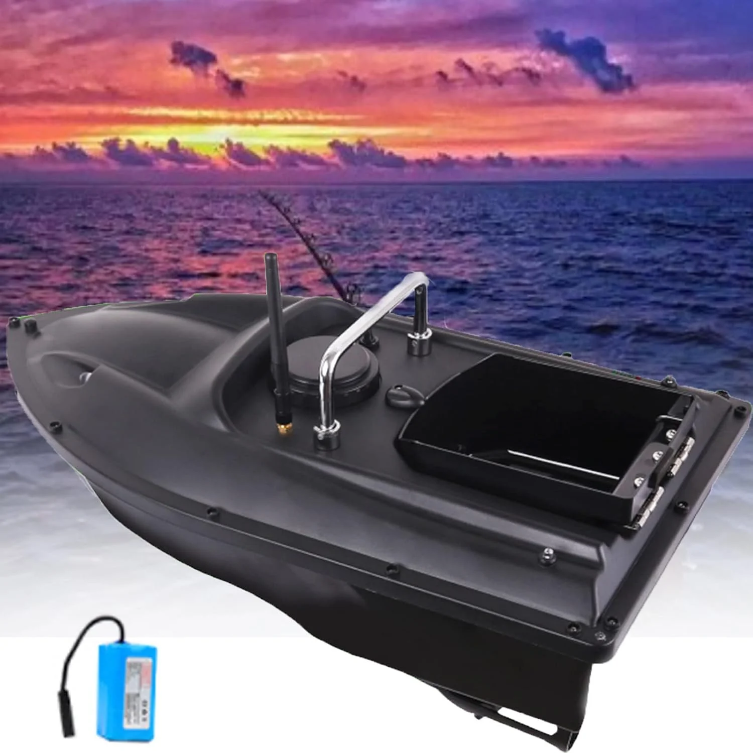 قایق طعمه پاشی ماهیگیری کنترل از راه دور با قابلیت حمل 1.5 کیلوگرم طعمه، دارای 2 موتور، کروز کنترل خودکار، بازگشت خودکار، 5200 میلی آمپر ساعت * 1