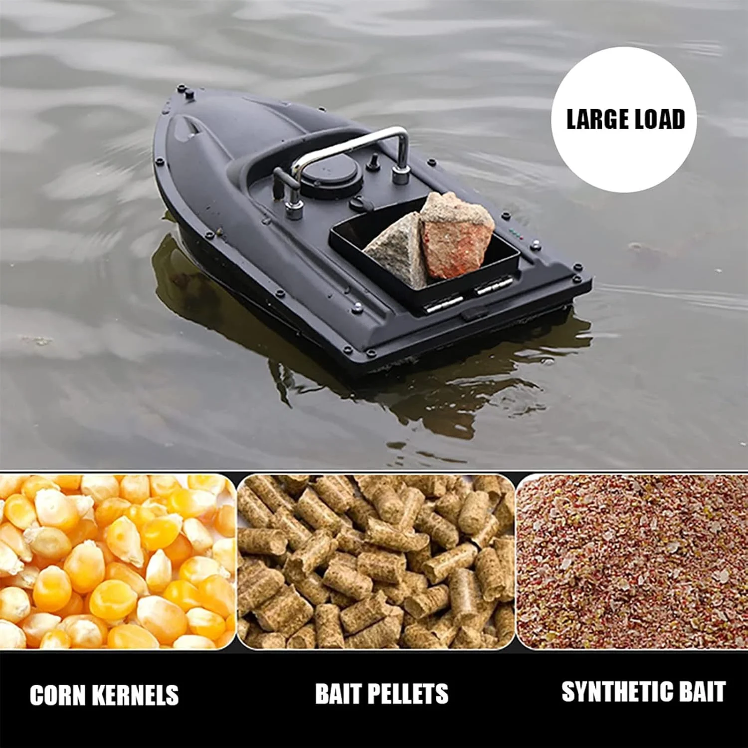 قایق طعمه پاشی ماهیگیری کنترل از راه دور با قابلیت حمل 1.5 کیلوگرم طعمه، دارای 2 موتور، کروز کنترل خودکار، بازگشت خودکار، 5200 میلی آمپر ساعت * 1