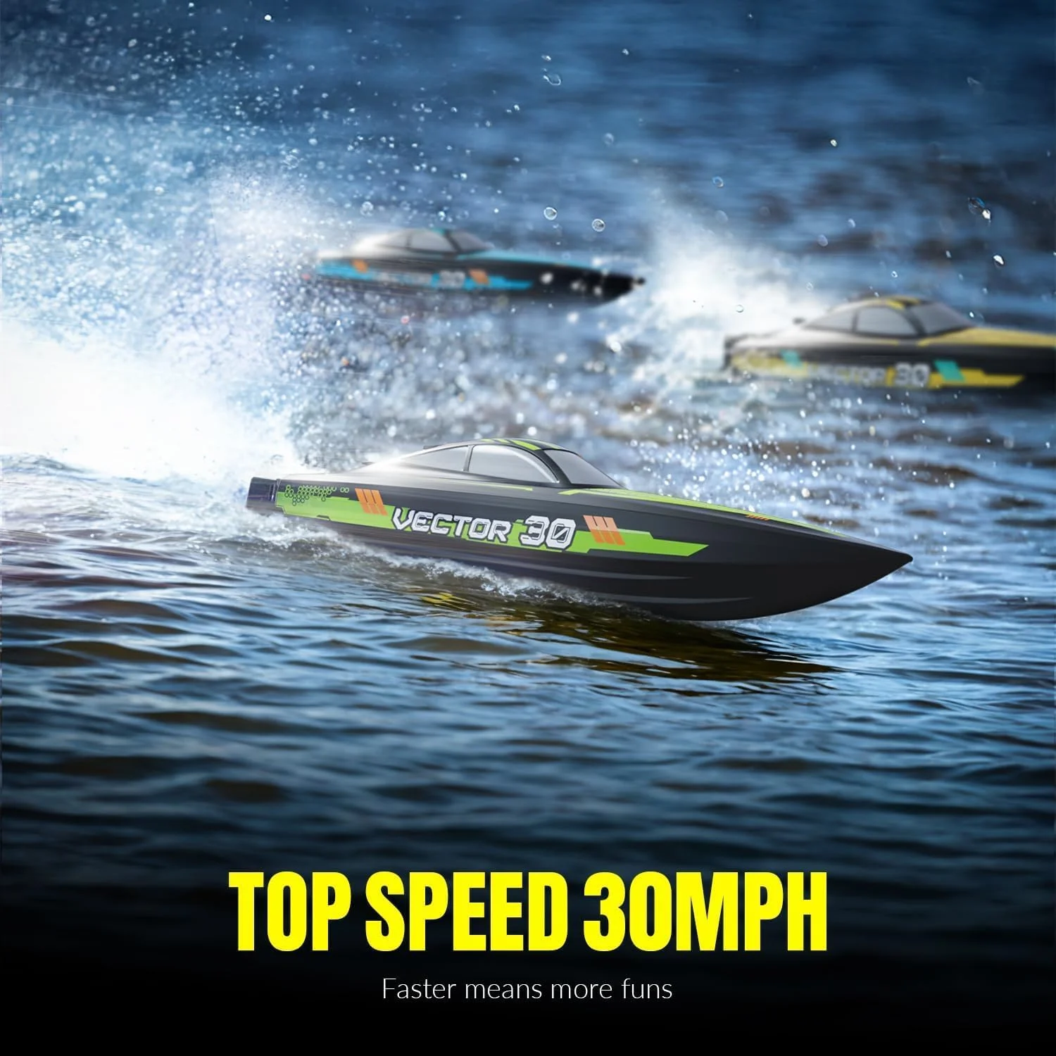 قایق کنترلی VOLANTEXRC، قایق کنترلی خود-راست شونده برای استخرها و دریاچه ها، قایق های مسابقه ای کنترلی 2.4 گیگاهرتز با سرعت 32+ کیلومتر بر ساعت به همراه 2 باتری قابل شارژ برای مبتدیان یا بزرگسالان (سبز، 8-795)