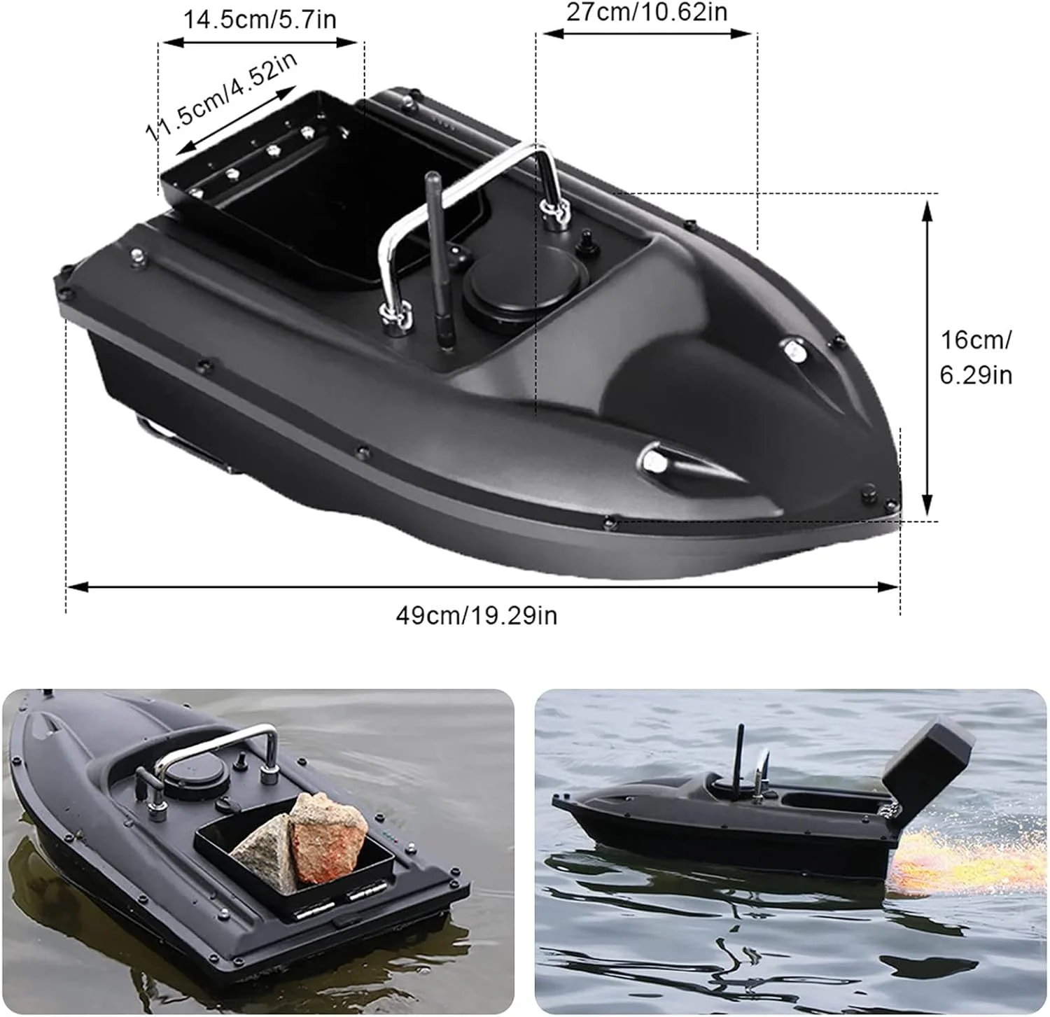 قایق طعمه پاشی ماهیگیری کنترل از راه دور با قابلیت حمل 1.5 کیلوگرم طعمه، دارای 2 موتور، کروز کنترل خودکار، بازگشت خودکار، 5200 میلی آمپر ساعت * 1