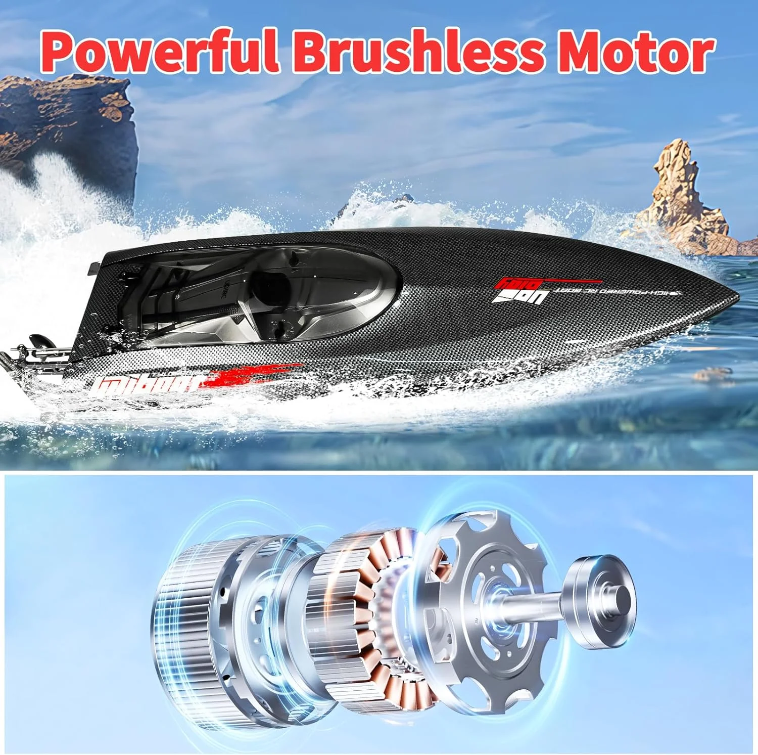 قایق کنترلی بدون برس Ulifance UDI022 RC مناسب استخر و دریاچه، قایق کنترلی بزرگ، مشکی