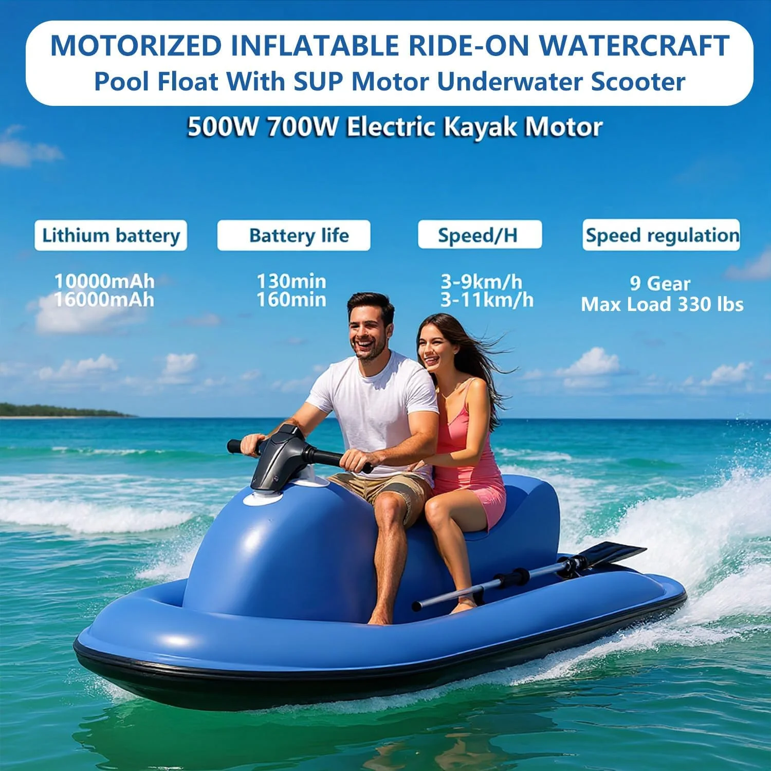 مجموعه جت اسکی قایق موج سواری راش ویو با تراستر زیرآبی 500W/700W، 10000mAh/16000mAh (اختیاری)، قایق برقی با ظرفیت 330 پوند، برای ورزش های آبی در استخر دریا 500W16A
