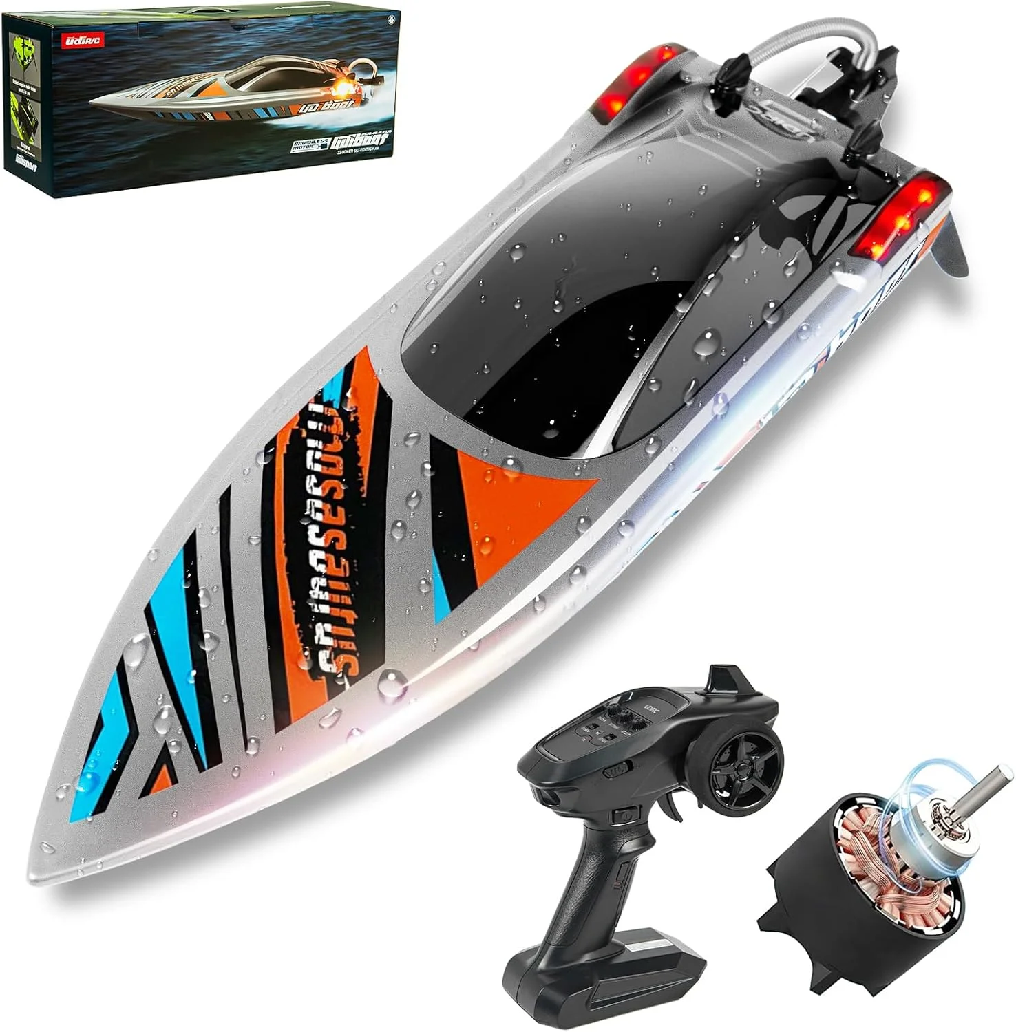 قایق کنترلی بدون برس Ulifance UDI018 مناسب استخرها و دریاچه ها، قایق کنترلی بزرگ، خاکستری