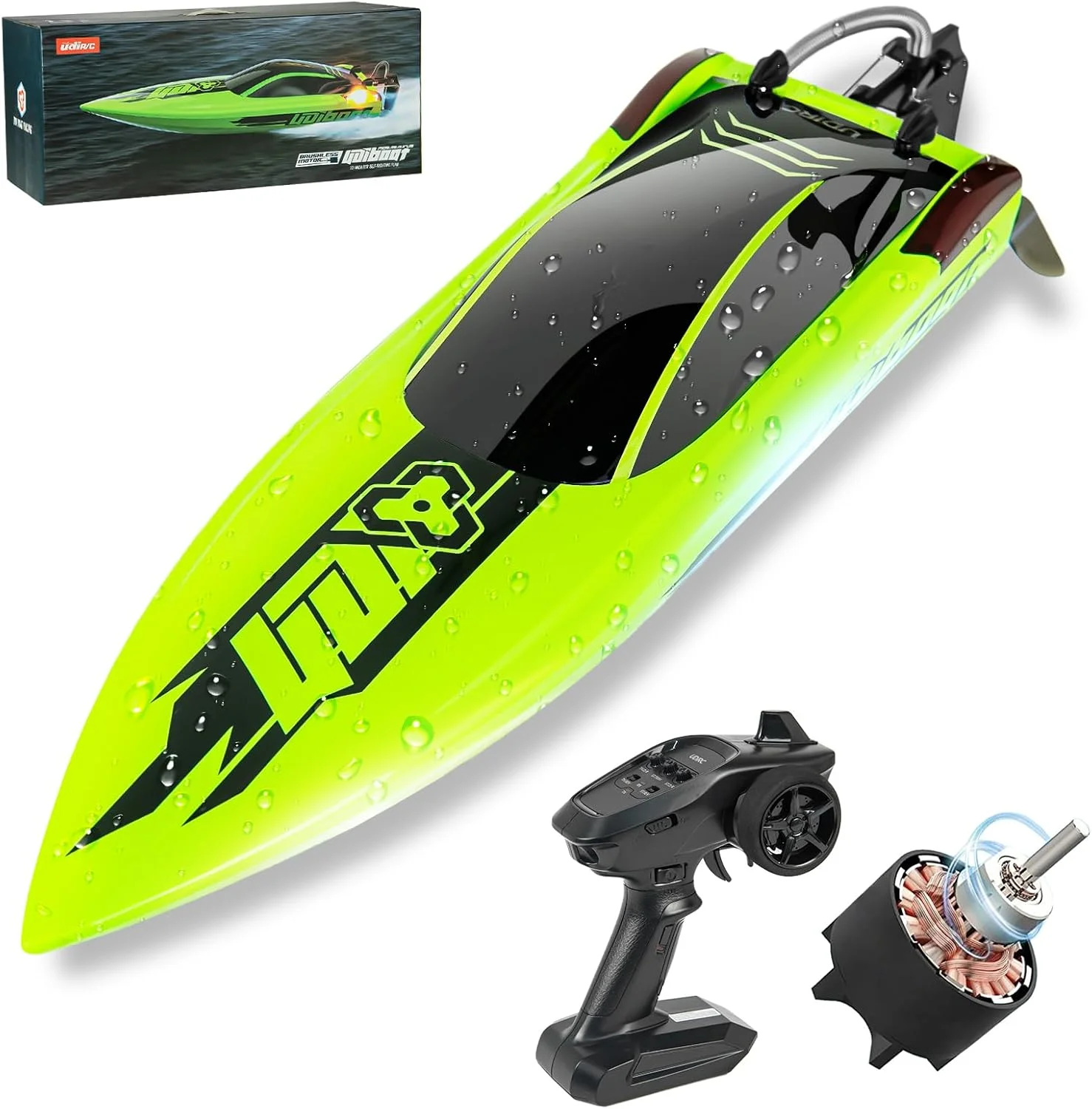 قایق کنترلی بدون برس Ulifance UDI018 مناسب استخرها و دریاچه ها، قایق کنترلی بزرگ، سبز