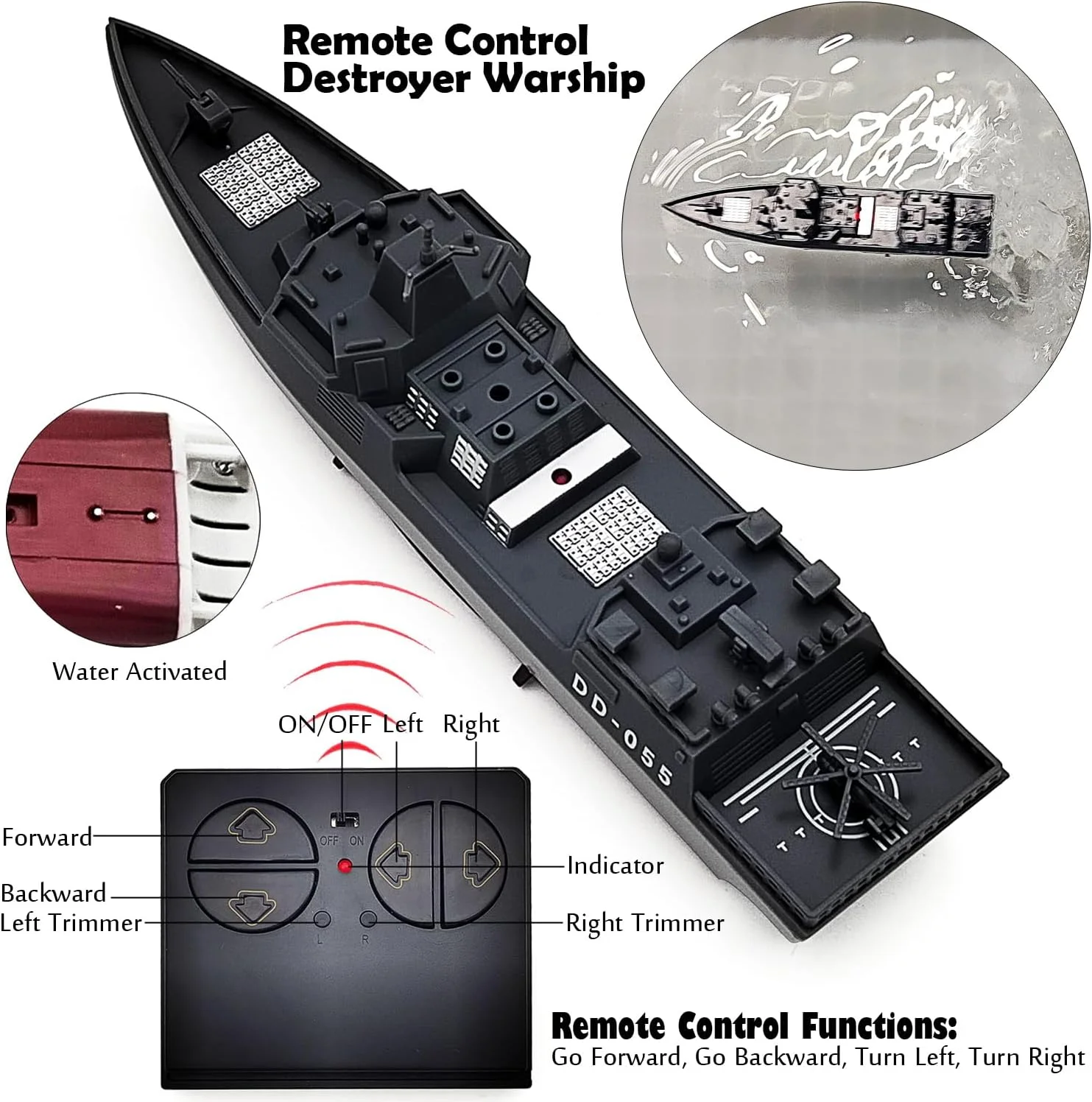 کشتی جنگی کنترلی Tipmant مدل Destroyer، اسباب بازی ناو جنگی نیروی دریایی با کنترل از راه دور 2.4 گیگاهرتز مناسب استخر و هدیه تولد کودکان