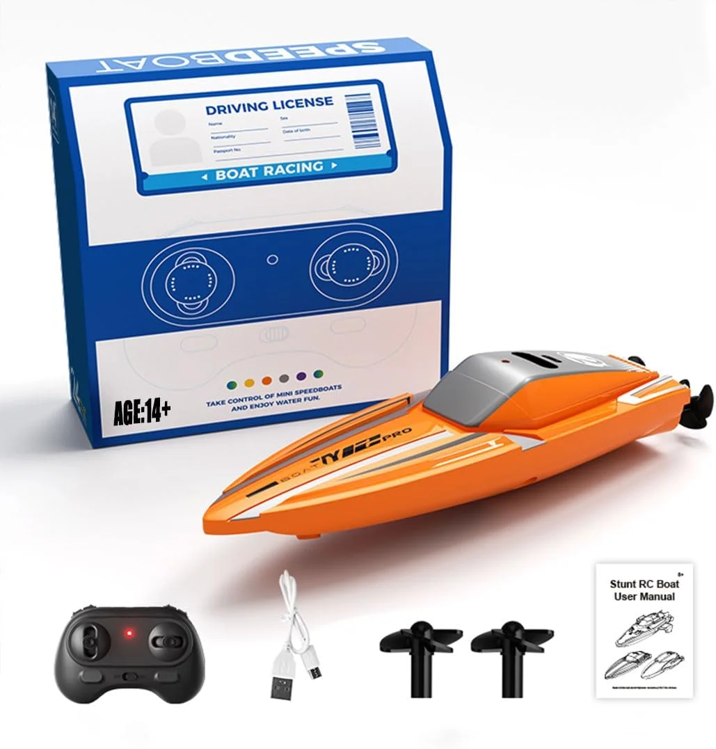 قایق تندرو کنترلی برای استخر و دریاچه، مقیاس 1/43، 2.4G 4 کانال، موتور دوگانه، نارنجی