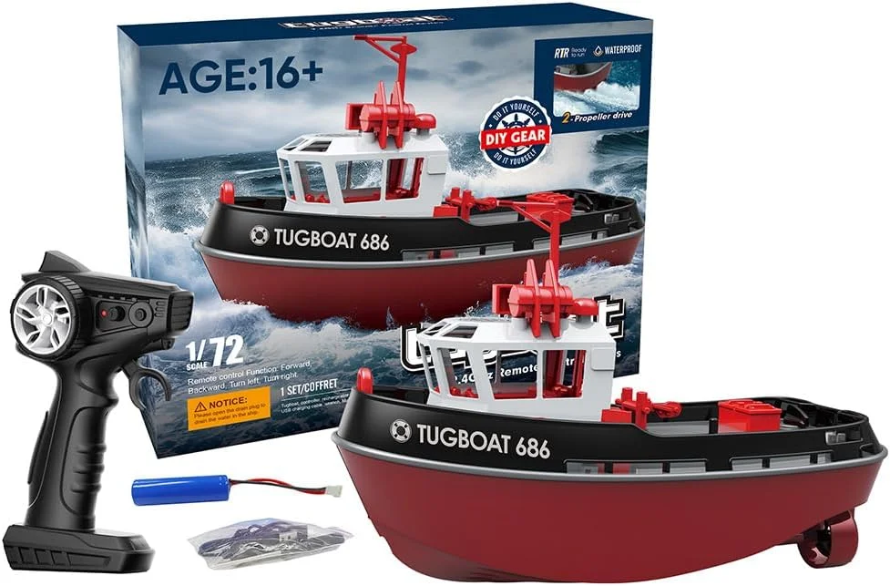مدل قایق یدک کش کنترلی برای استخر و دریاچه، مقیاس 1/72، مینی قایق کنترل از راه دور 2.4 گیگاهرتز، 8 کیلومتر در ساعت، 15 دقیقه زمان استفاده