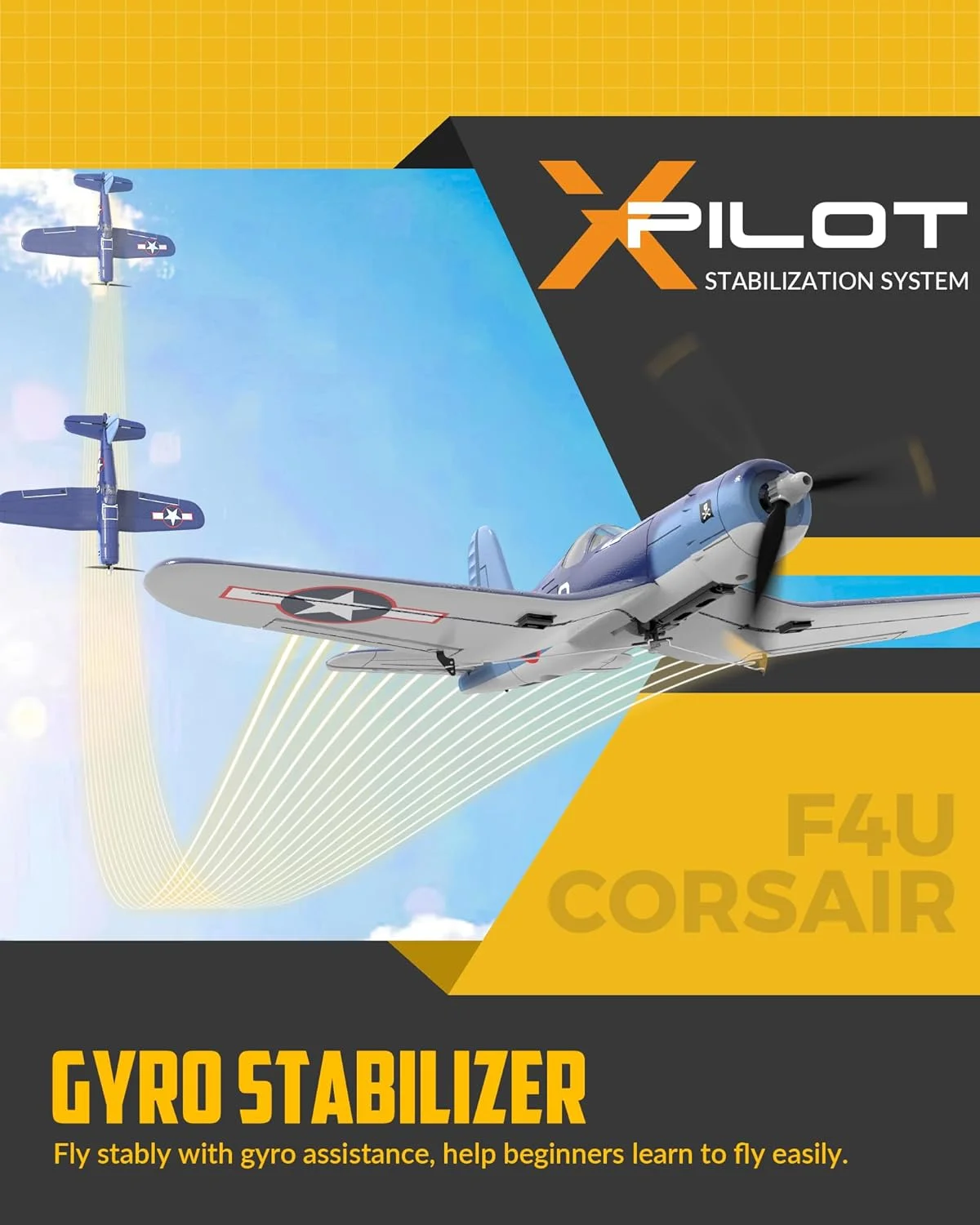 هواپیمای کنترلی VOLANTEXRC، هواپیمای کنترل از راه دور 4 کاناله F4U Corsair با محافظ پروانه و سیستم تثبیت کننده Xpilot، هواپیمای کنترلی 2.4 گیگاهرتزی برای بزرگسالان و مبتدیان (761-8)
