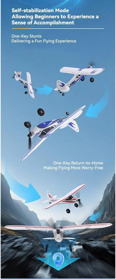 هواپیمای آموزشی آرسی، 2.4G 6CH با طول بال 500 میلی متر، هواپیمای تک بال واقع گرایانه EPP با 3 حالت پرواز و قابلیت بازگشت با یک کلید، هواپیمای سبک وزن و بادوام برای افراد مبتدی (RTF)