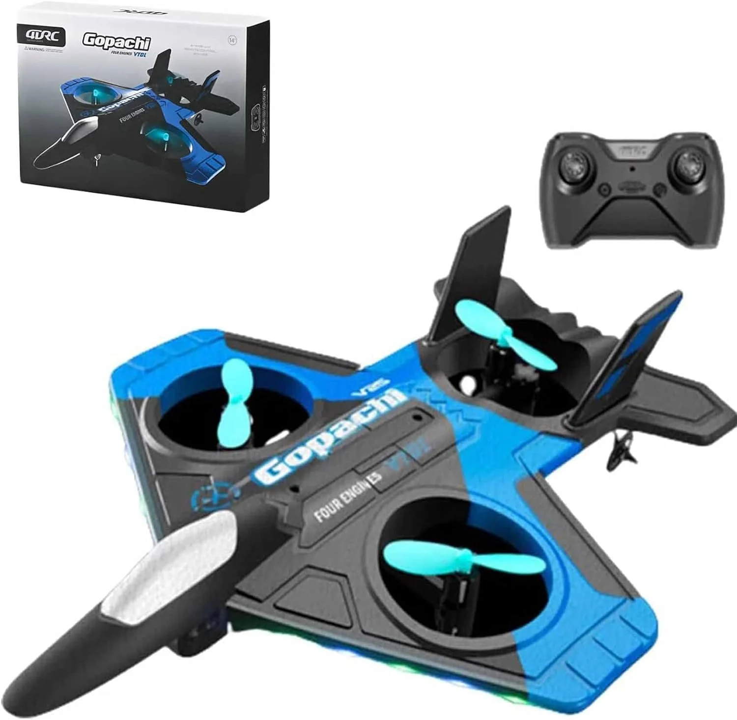 هواپیمای جنگنده V17، هواپیمای آرسی جدید 2022، هواپیمای کنترل از راه دور 6 کاناله 2.4 گیگاهرتزی با چرخش 360 درجه و نور، هواپیمای جت آرسی برای کودکان 8-12 سال (V25-آبی)