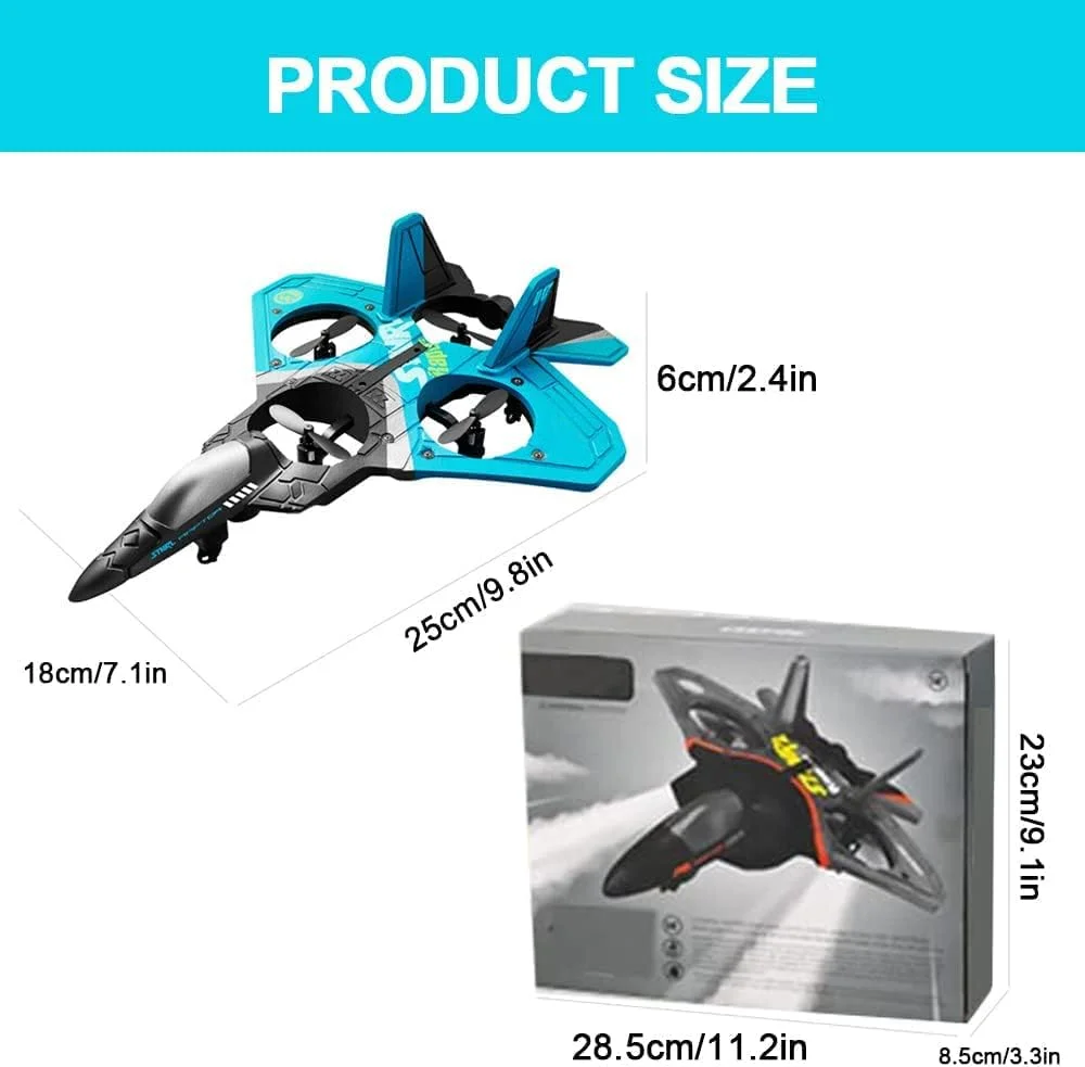 هواپیمای کنترلی V17 جت جنگنده، هواپیمای جدید 2023، هواپیمای کنترل از راه دور 2.4 گیگاهرتز با چرخش 360 درجه و نور، اسباب بازی های پرواز در فضای باز هدیه (V17-آبی)