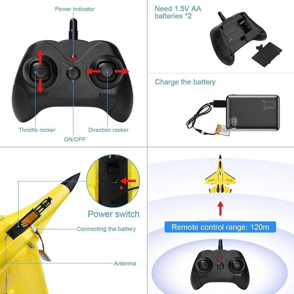 هواپیمای کنترلی TOY GARDEN SU-27 | هواپیمای کنترل از راه دور 2.4 گیگاهرتز 2 کاناله با ژیروسکوپ، چراغ های شب، بادوام و پرواز آسان برای بزرگسالان و مبتدیان - برای کودکان، زرد، قرمز، آبی (زرد)