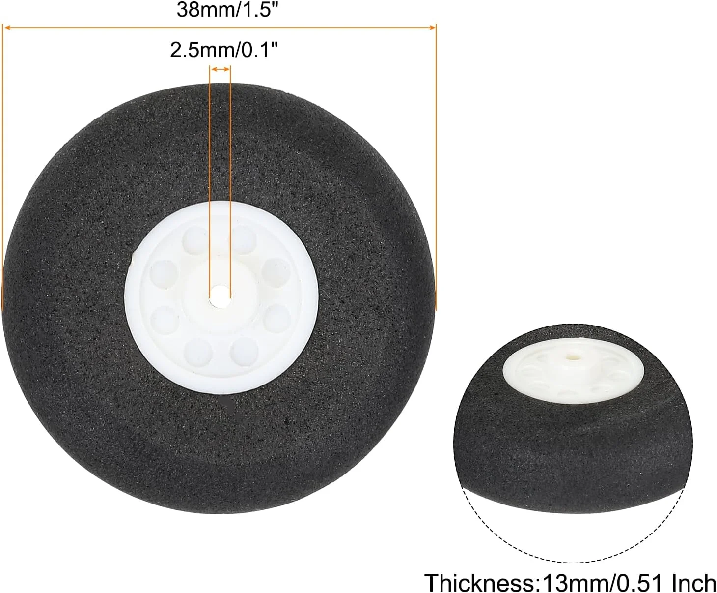 چرخ هواپیمای مدل آرسی، قطر 38 میلی‌متر، چرخ‌های اسفنجی جایگزین برای هواپیماهای مدل آرسی، بسته 8 عددی