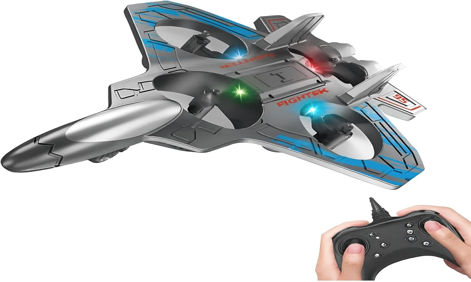 اسباب بازی هواپیمای جت جنگنده مدرن با چراغ های LED - پرواز دو حالته و رانندگی زمینی | هواپیمای RC کنترل از راه دور برای کودکان - قابل شارژ، بادوام، سرگرمی در فضای داخلی و خارجی (1 عدد) لعب الاطفال