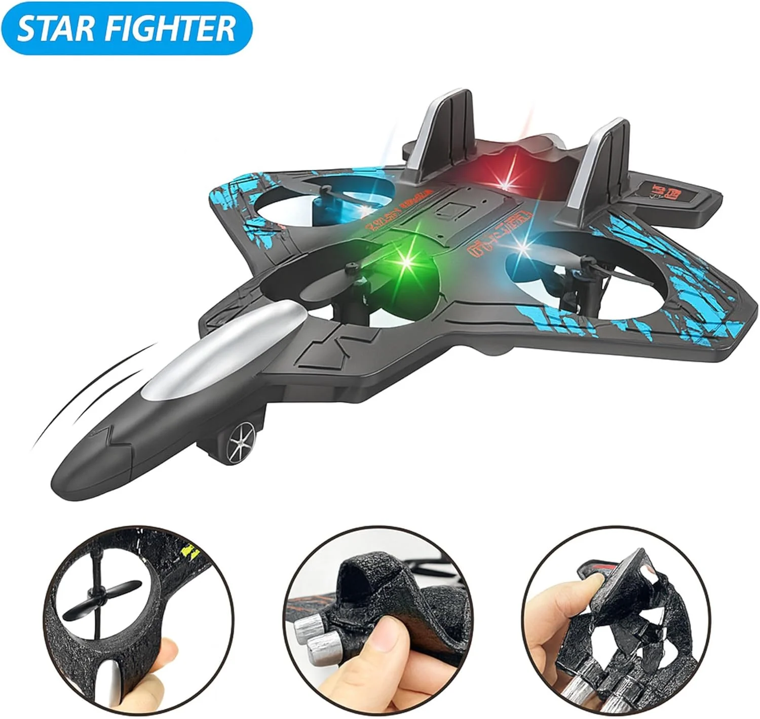 اسباب بازی هواپیمای جت جنگنده مدرن با چراغ های LED - پرواز دو حالته و رانندگی زمینی | هواپیمای RC کنترل از راه دور برای کودکان - قابل شارژ، بادوام، سرگرمی در فضای داخلی و خارجی (1 عدد) لعب الاطفال