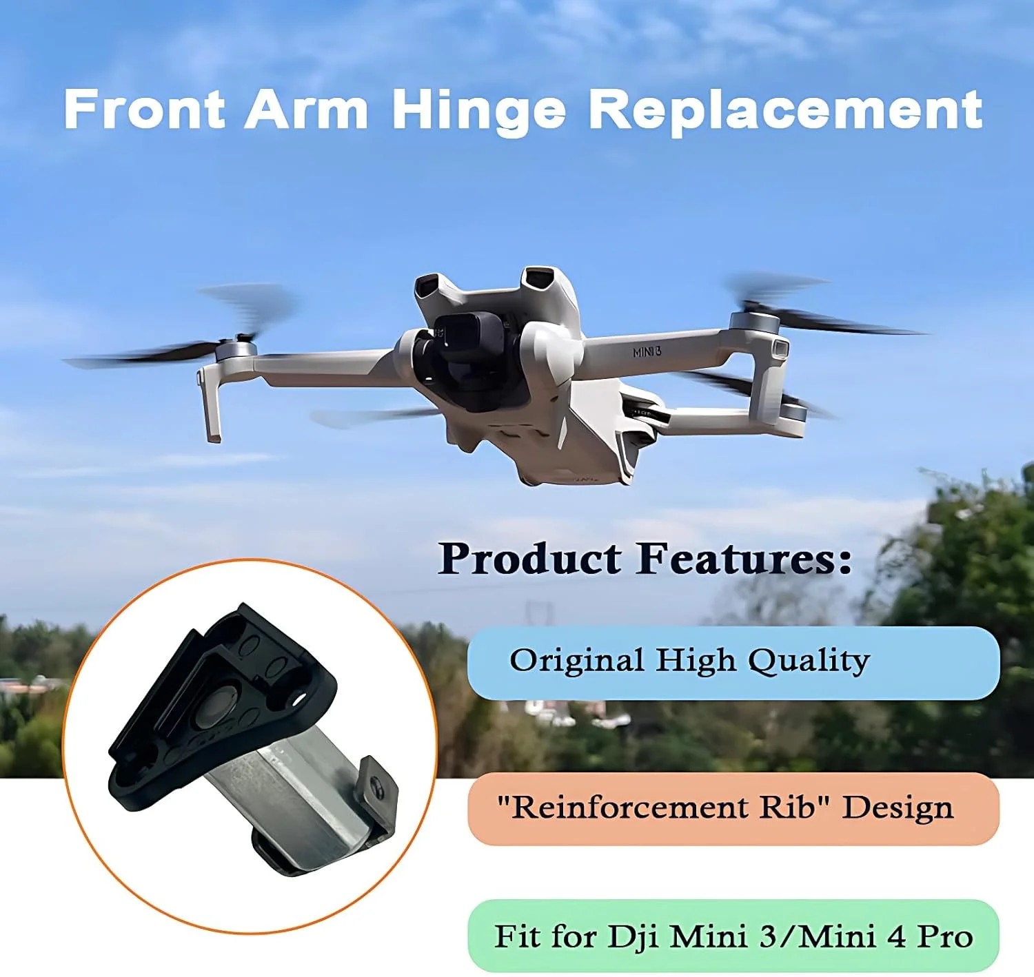 بازوی جلویی جایگزین برای DJI Mini 4 Pro/Mini 3 - پیچ های شفت لولا قطعات تعمیر با دنده های تقویت کننده برای لوازم جانبی پهپاد