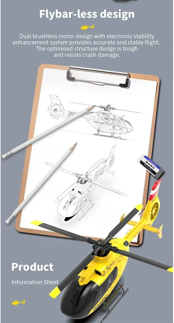 هلیکوپتر کنترلی 6 کاناله YU Xiang F06 EC-135 در مقیاس 1:36 با فرکانس 2.4 گیگاهرتز، دارای جریان نوری و قابلیت حفظ ارتفاع، ژیروسکوپ شش محوره، مدل آکروباتیک سه بعدی مناسب فضای داخلی/خارجی، ایده آل برای مبتدیان (زرد)
