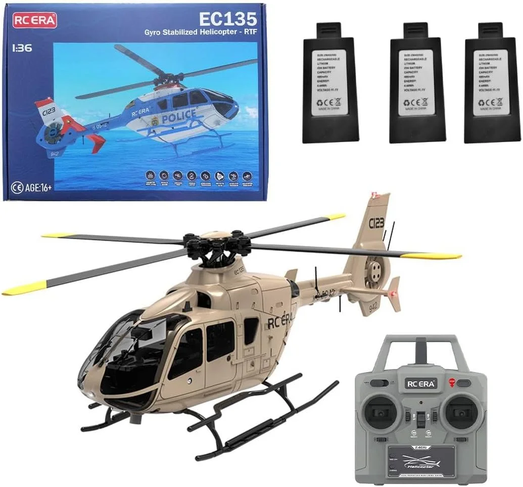 مدل هلیکوپتر C123 EC135 در مقیاس 1:36، هواپیمای مدل آرسی 6 کاناله تک روتور با ژیروسکوپ 2.4 گیگاهرتز، بدون فلایبار، RTF، دارای جریان نوری و حفظ ارتفاع، مناسب فضای داخلی و خارجی، کنترل دقیق برای مبتدیان
