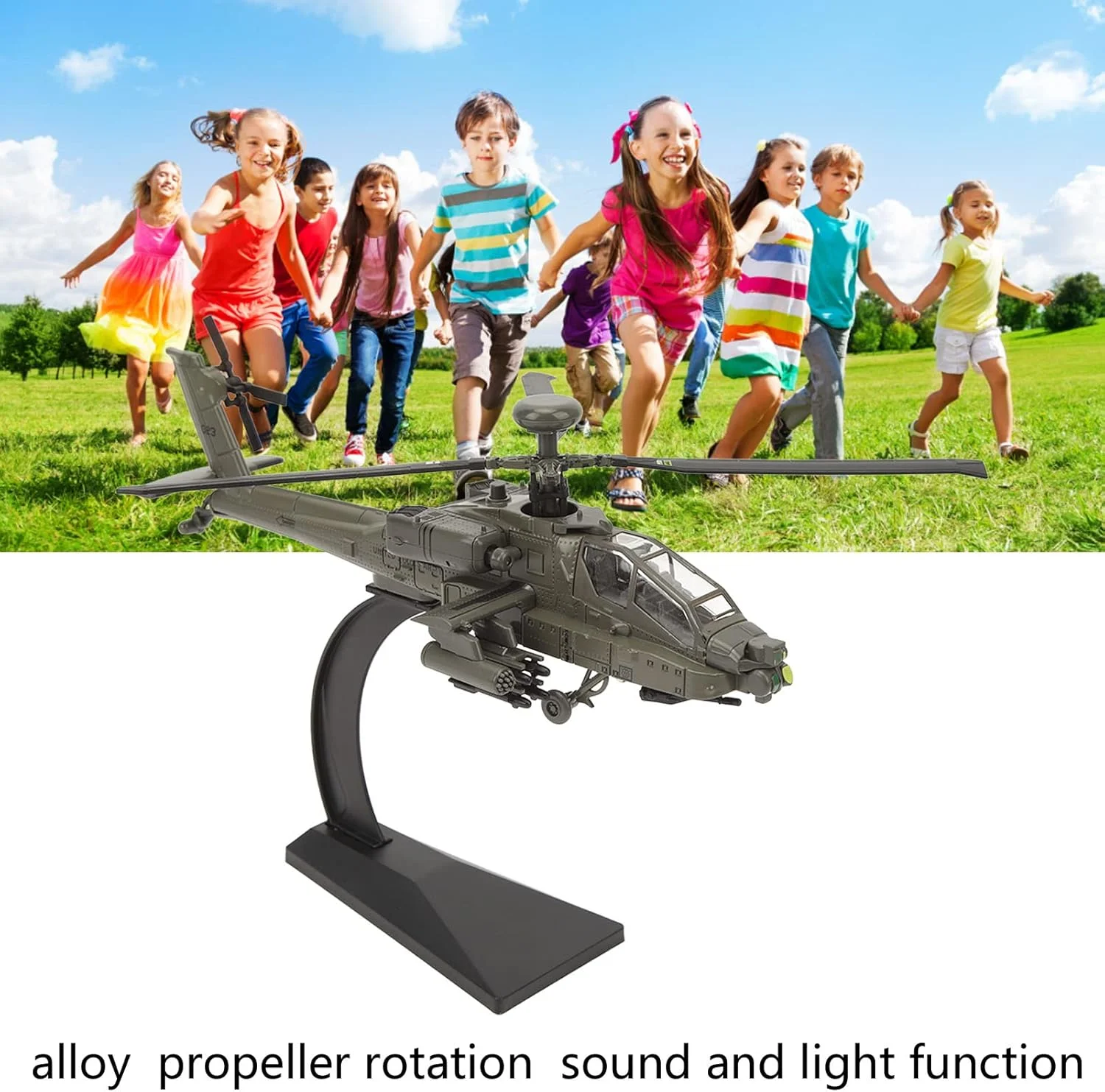 مدل هلیکوپتر آپاچی، مقیاس 1:32، مدل هواپیمای هلیکوپتر نظامی بادوام و نفیس با صدا و نور، برای کلکسیون و هدیه به دوستداران نظامی