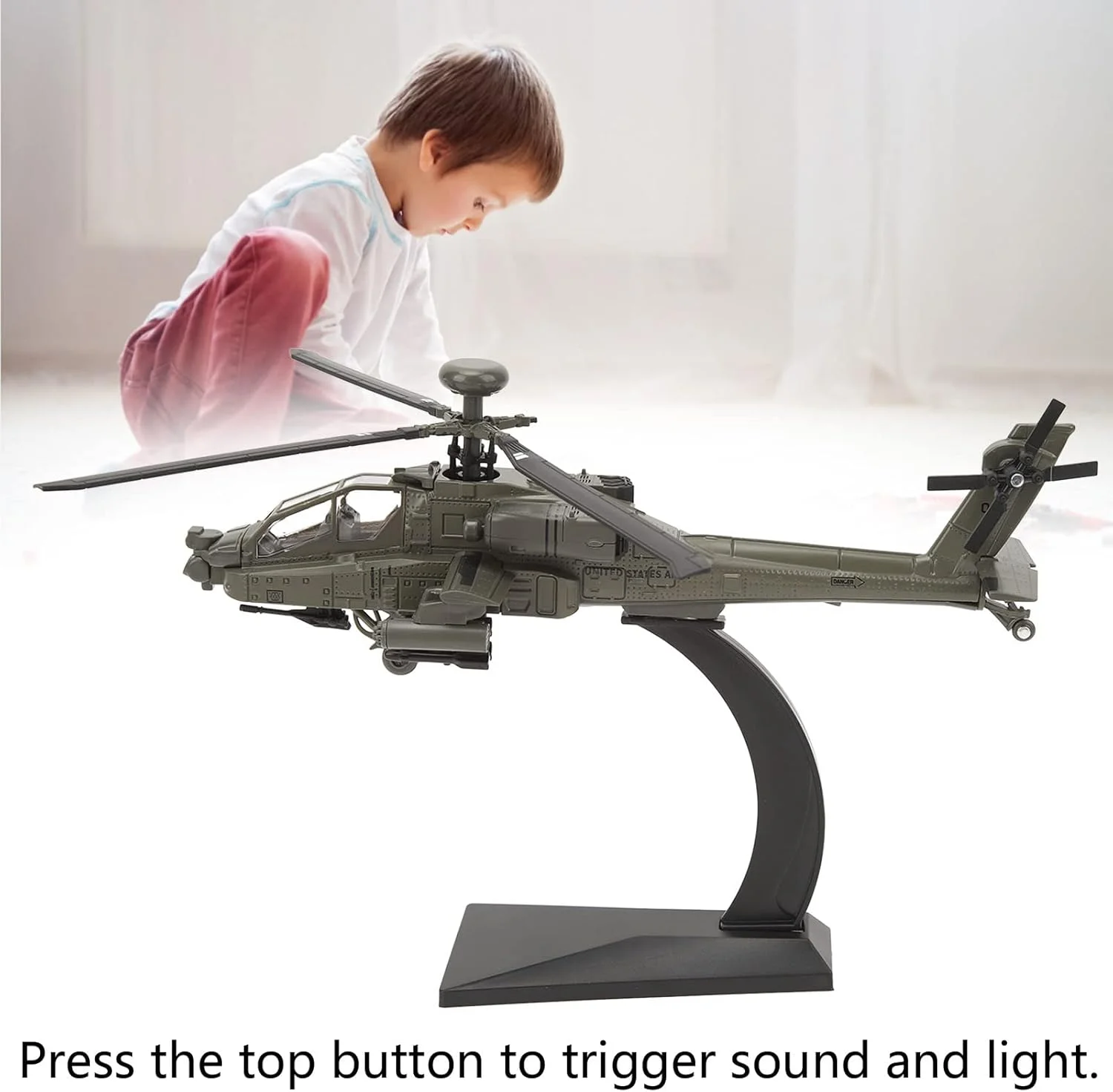 مدل هلیکوپتر آپاچی، مقیاس 1:32، مدل هواپیمای هلیکوپتر نظامی بادوام و نفیس با صدا و نور، برای کلکسیون و هدیه به دوستداران نظامی