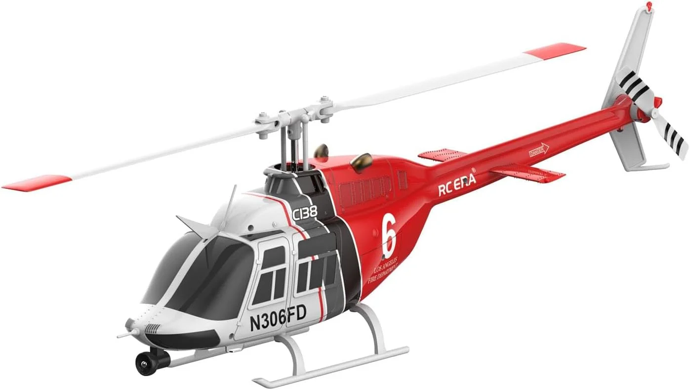 مدل هلیکوپتر شبیه سازی آرسی 1/33 C138 بل 206، هواپیمای بدلکاری کنترل رادیویی 6 کاناله، ژیروسکوپ 6 محوره، باتری، اسباب بازی هدیه بزرگسالان (قرمز، سفید و مشکی)