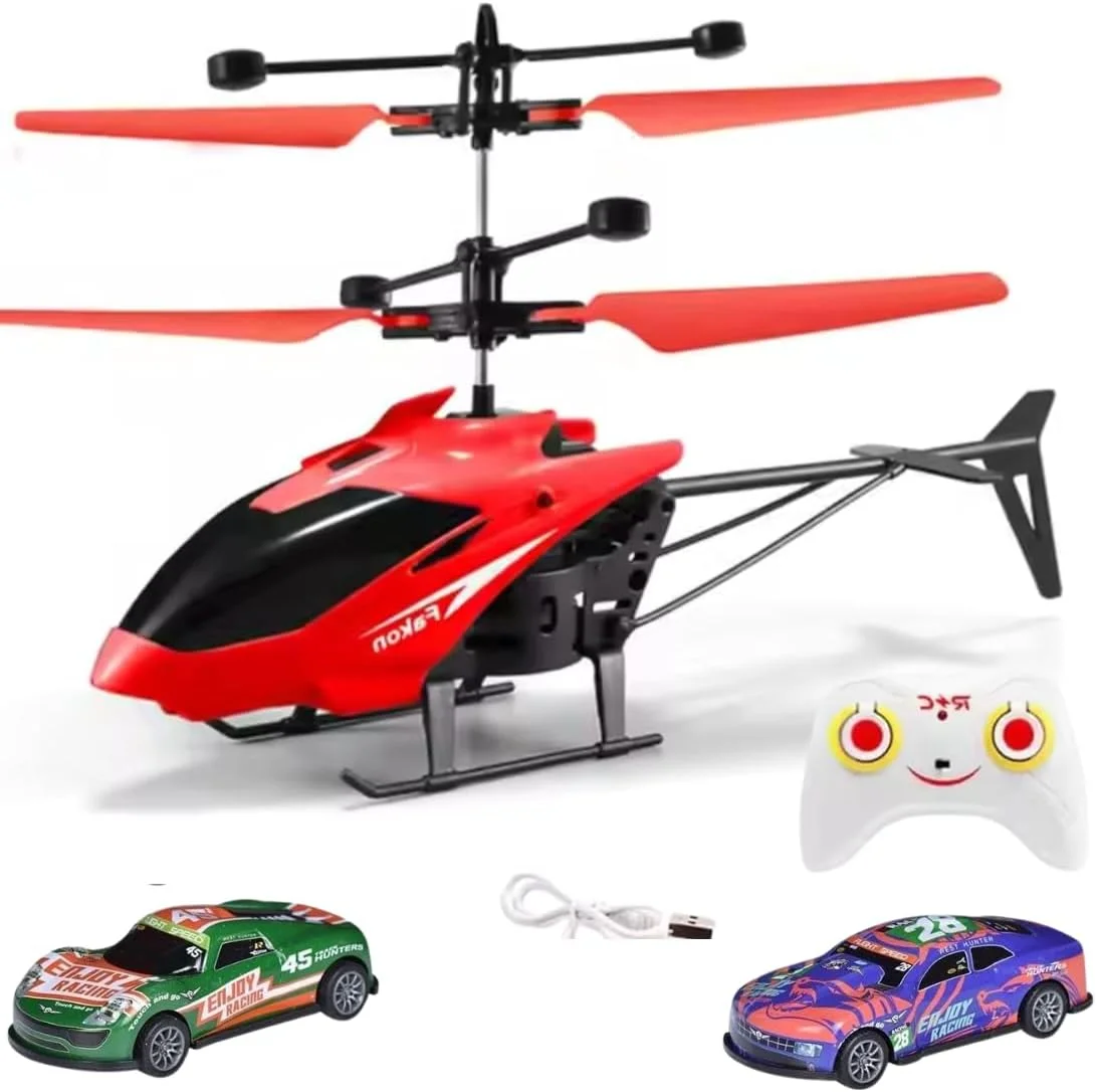 هلیکوپتر پرنده اسباب بازی VRIKRIONVRIKRION، هلیکوپتر کنترل از راه دور برای پسران 6 سال به بالا، هلیکوپتر داخلی و خارجی، هلیکوپتر حسگر کف دست با چراغ های LED (بسته 1 عددی) (قرمز)