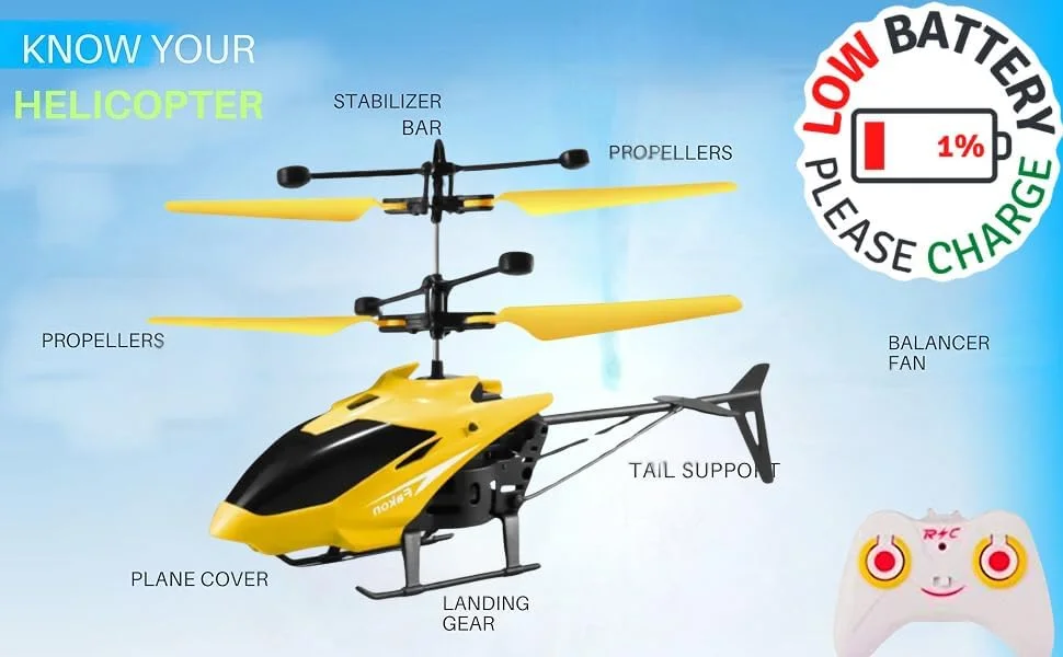 هلیکوپتر پرنده اسباب بازی، هلیکوپتر کنترل از راه دور برای پسران 6 سال به بالا، هلیکوپتر حسگر کف دست با چراغ های ال ای دی (بسته 1 عددی) (آبی) (چند رنگ)