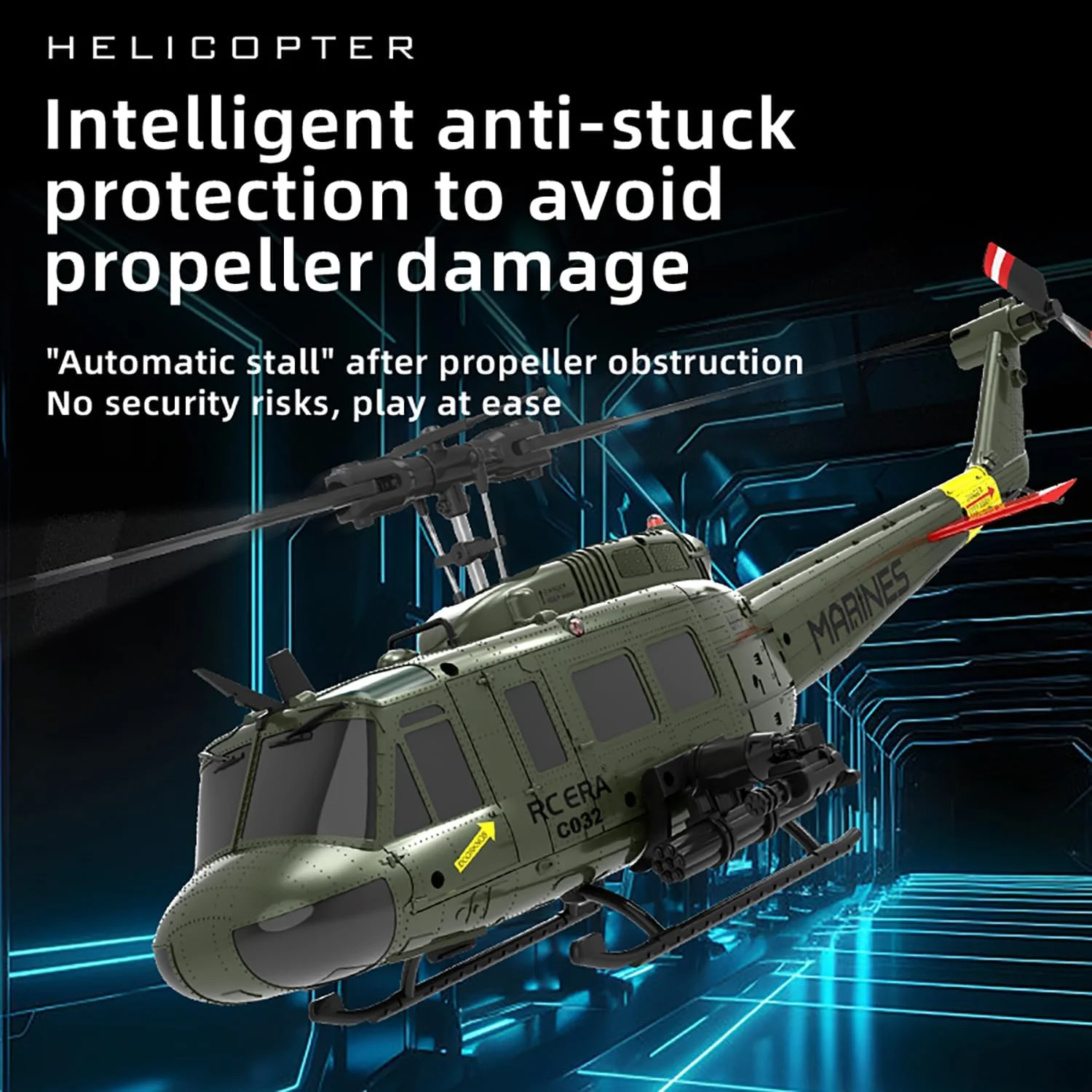 هلی کوپتر کنترلی 315 میلی متری UH-1 برای بزرگسالان حرفه ای 6 کانال C032 RC با موتور براشلس/موقعیت یابی جریان نوری/پرواز وارونه 3D Rolling RTF