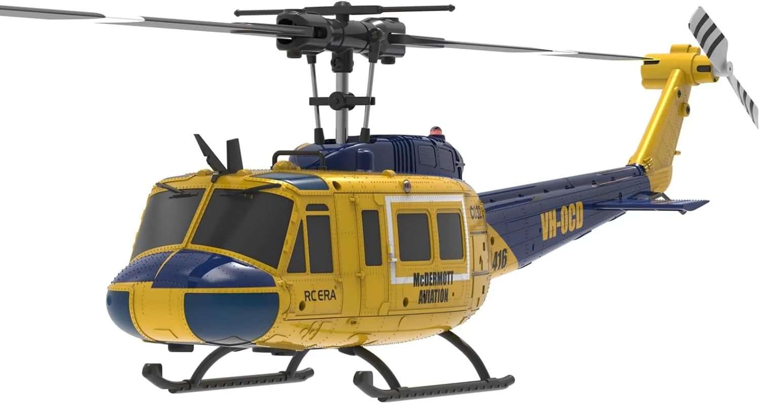 هواپیمای هلیکوپتری کنترلی از راه دور 315MM UH-1 برای بزرگسالان حرفه ای 6 کانال C032 RC Heli حفظ ارتفاع موتور براشلس/موقعیت یابی جریان نوری/چرخش سه بعدی (RTF زرد 2 باتری)