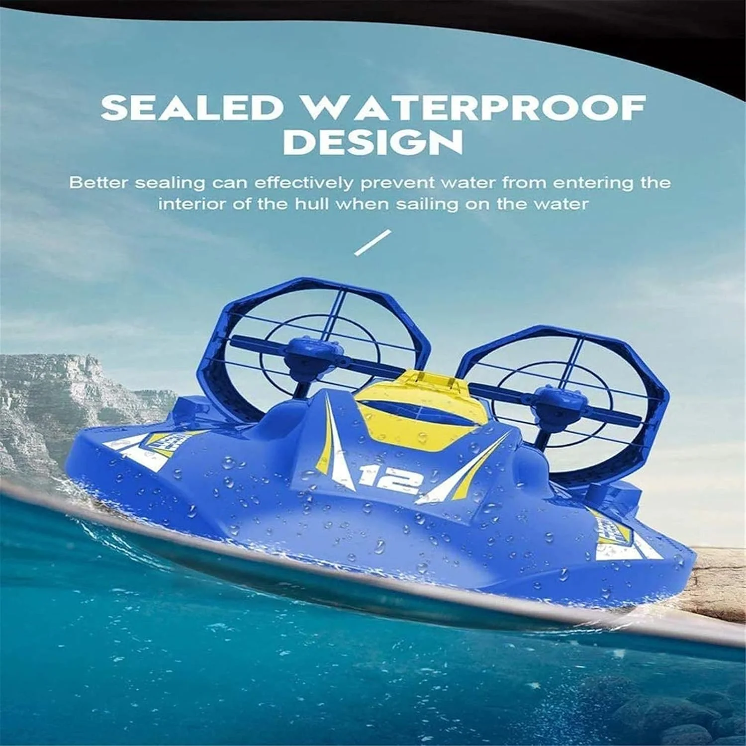 هاورکرافت آبی-خاکی الکتریکی آرسی با پروانه دوتایی، قایق کنترل از راه دور ضد آب با سرعت بالا، اسباب بازی کودکان