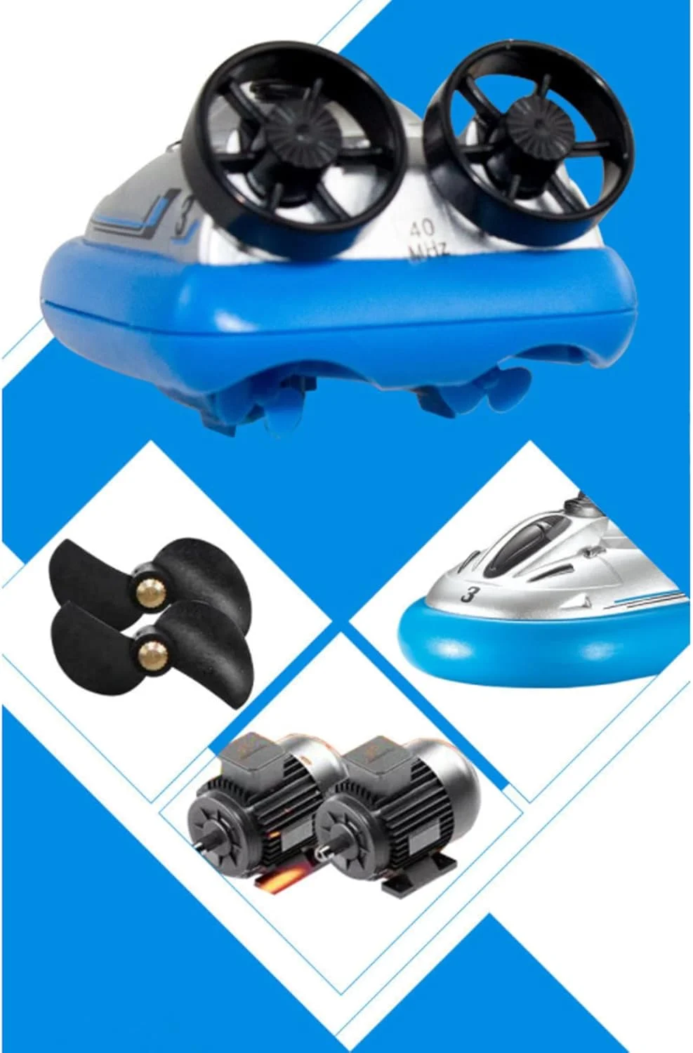 قایق کنترلی، هاورکرافت کنترلی با قابلیت حرکت به جلو، عقب، چپ و راست با فرکانس 2.4 گیگاهرتز