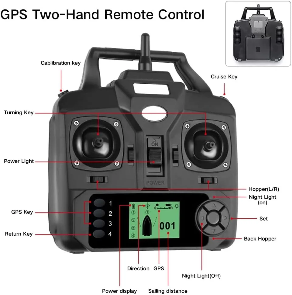قایق طعمه ماهیگیری 12000mah 500M GPS، قایق RC قلاب ماهی کپور، ماهی یاب سنسور LCD، به همراه کیف دستی، به همراه آنتن، پروانه و سایر هدایای کوچک، بازگشت با یک کلید. 16 نقطه حافظه