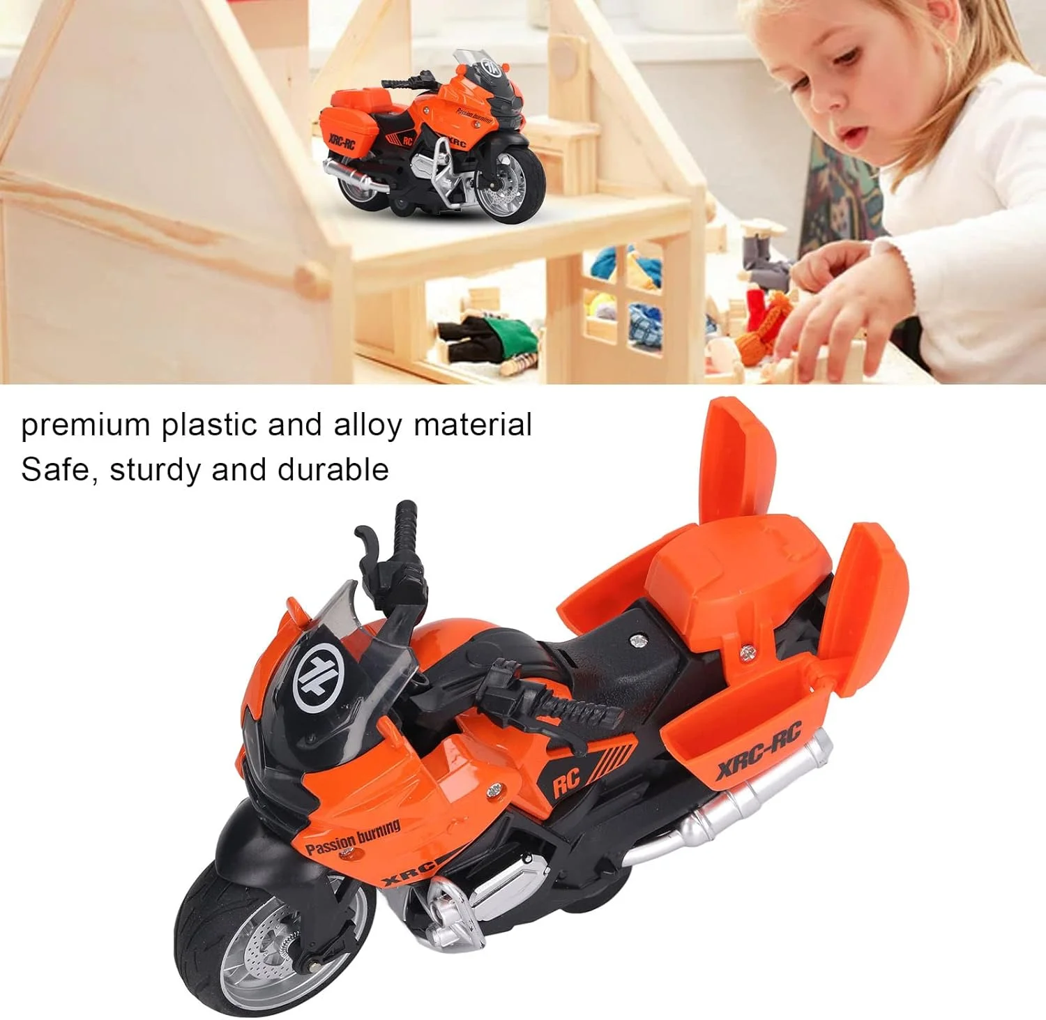 مدل اسباب بازی موتور سیکلت، مدل موتور سیکلت عقب کشیدنی مقیاس 1:16 آلیاژی 45 میلی آمپر ساعت مناسب منزل و کودکان (نارنجی)