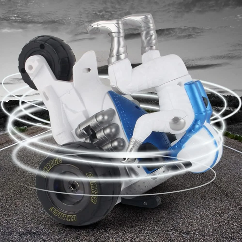 موتور سیکلت کنترلی از راه دور دریفت و حرکات نمایشی - موتور سیکلت سایکلون با موسیقی و نور، چرخش 360 درجه، اسباب بازی های مسابقه ای باتری خور برای کودکان