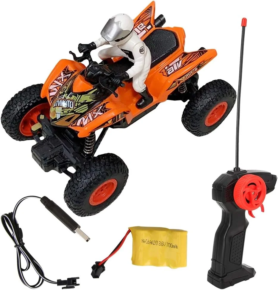 موتور سیکلت آفرود کنترلی، اسباب بازی موتور چهار چرخ پلاستیکی با کنترل از راه دور، هدیه سرگرم کننده برای کودکان بالای 8 سال (نارنجی)