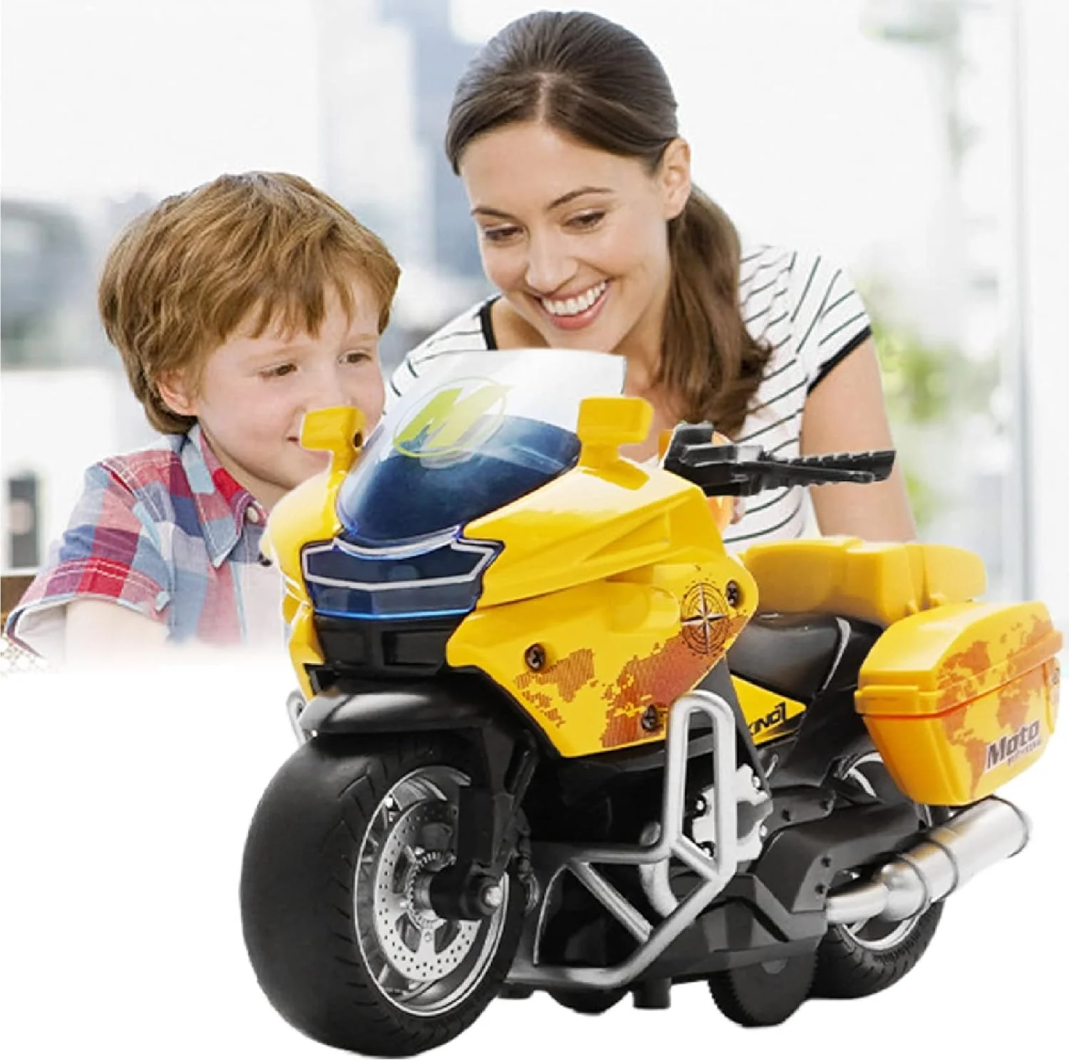موتور سیکلت اسباب بازی، موتور سیکلت های اسباب بازی برای پسران بچه، موتور سیکلت اسپرت با کمک فنرهای چرخ عقب با صدا و نور برای کودکان 3-9 ساله، بهترین هدیه (زرد)