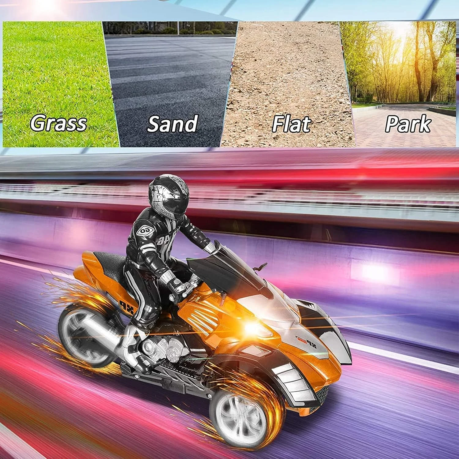 موتورسیکلت کنترلی آفرود پرسرعت 2.4G 1/10 با قابلیت انجام حرکات نمایشی به همراه فیگور راننده، مسافت کنترل 50 متر، اسباب بازی الکتریکی مناسب پسران و دختران