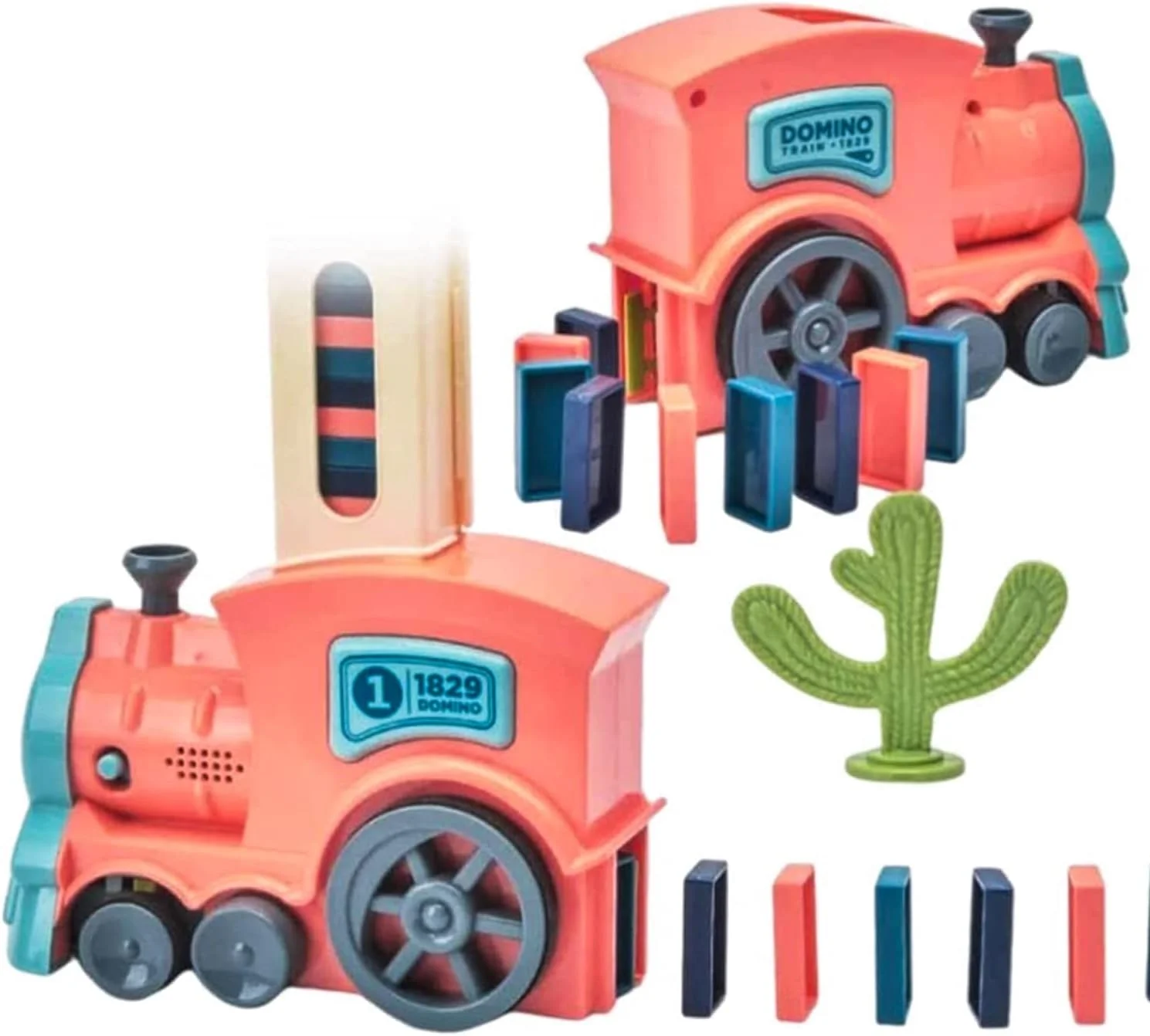 بلوک های ساختنی قطار دومینو AUTOYSUR مدل 123 تکه مناسب کودکان 3 تا 12 سال، ست قطار برقی با نور و صدا، سرگرمی خانوادگی (صورتی)