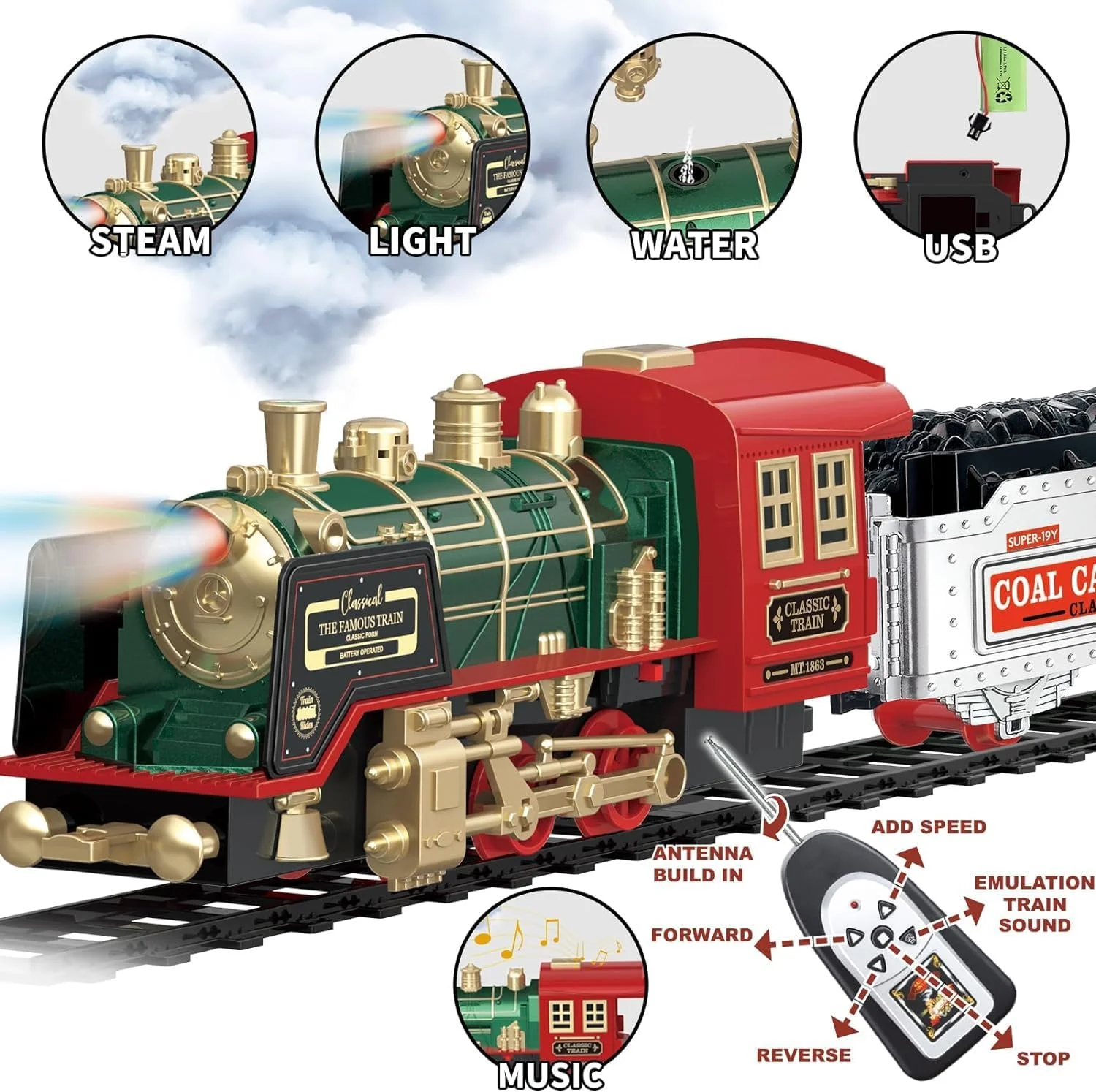 مجموعه قطار کنترلی AM ANNA، اسباب بازی قطار الکتریکی کنترلی برای کودکان به همراه دود، چراغ و صدا، کیت راه آهن با موتور لوکوموتیو بخار، واگن های باری و ریل، ایده آل برای کودکان 3 4 5 6 +