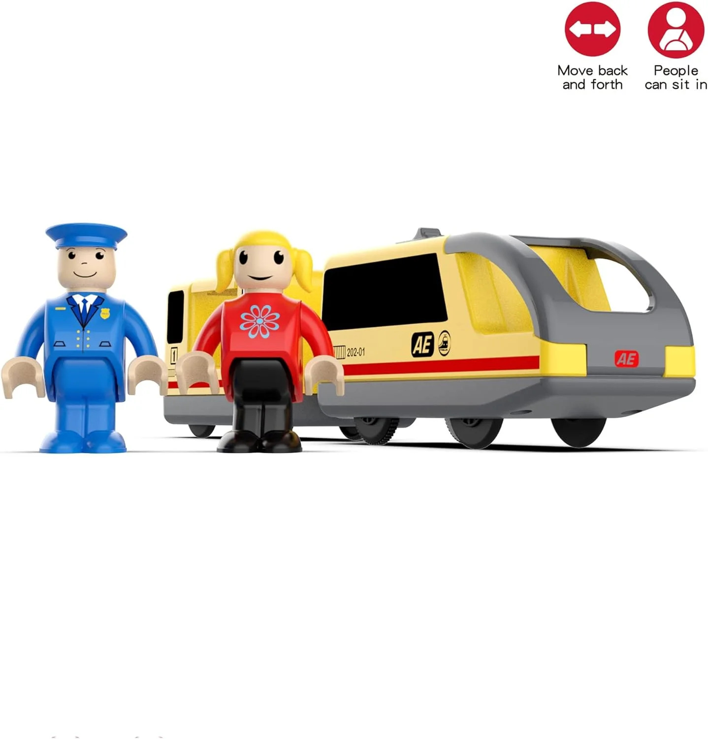 ست قطار باتری خور AM ANNA مناسب برای مسیرهای چوبی، اسباب بازی برای کودکان 3-5 ساله، اتصال مغناطیسی قطار بین شهری (واگن برقی زرد)