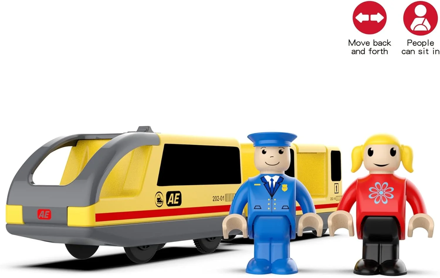 ست قطار باتری خور AM ANNA مناسب برای مسیرهای چوبی، اسباب بازی برای کودکان 3-5 ساله، اتصال مغناطیسی قطار بین شهری (واگن برقی زرد)